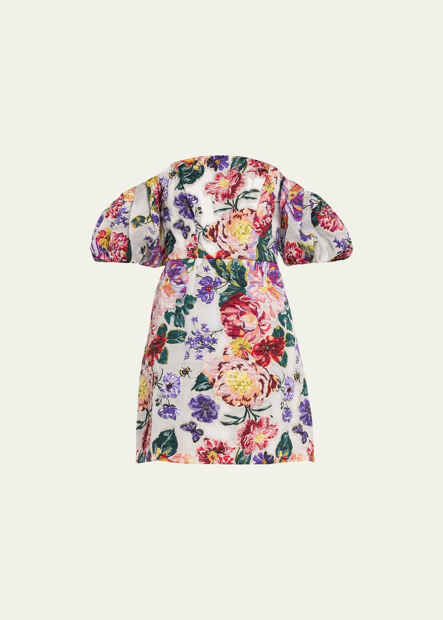 Marchesa Notte Off-Shoulder Floral Fil-Coupe Mini Dress