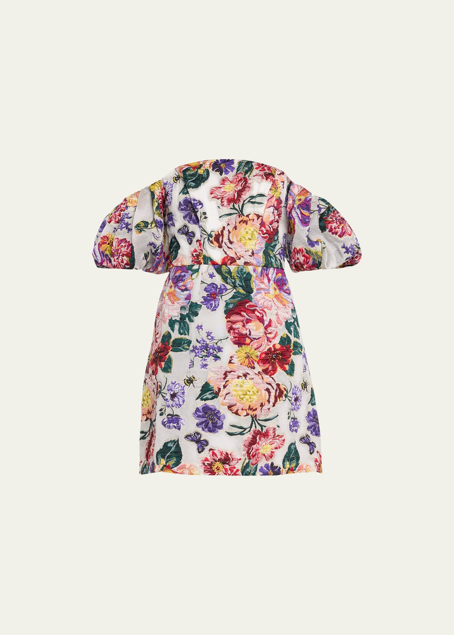 Marchesa Notte Off-shoulder Floral Fil-coupe Mini Dress In Ivory