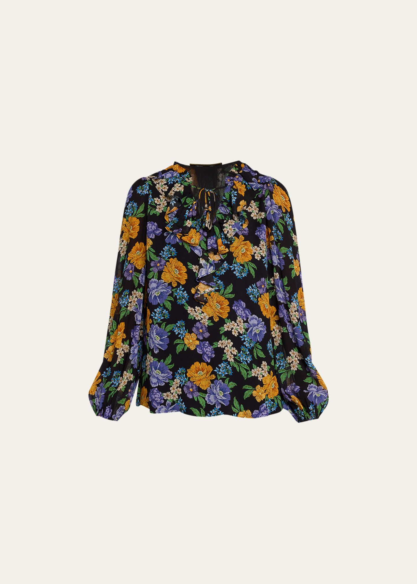 Kobi Halperin Caitlin Floral-Print Ruffle-Trim Chiffon Blouse