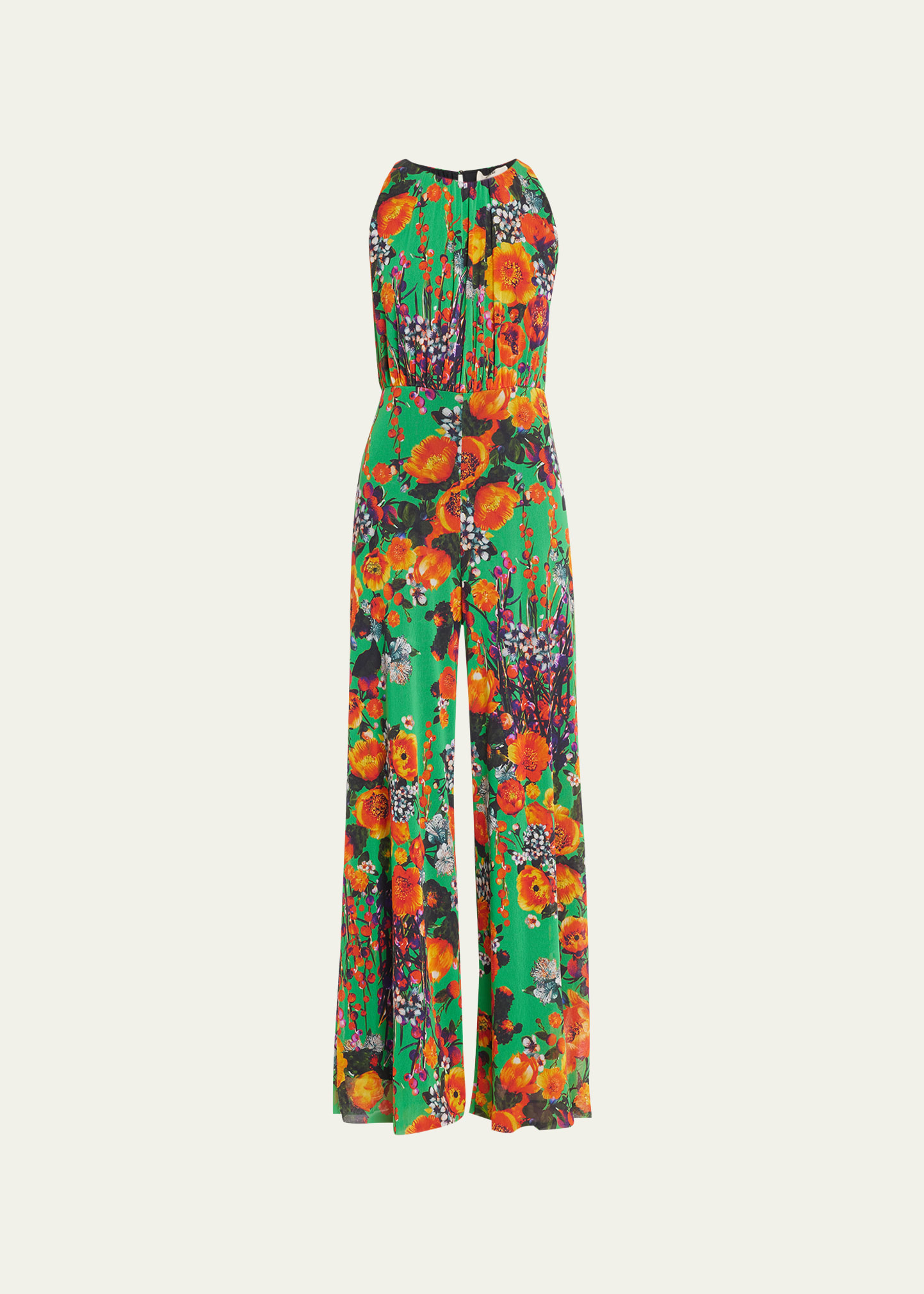 Fuzzi Sleeveless Floral-Print Tulle Jumpsuit