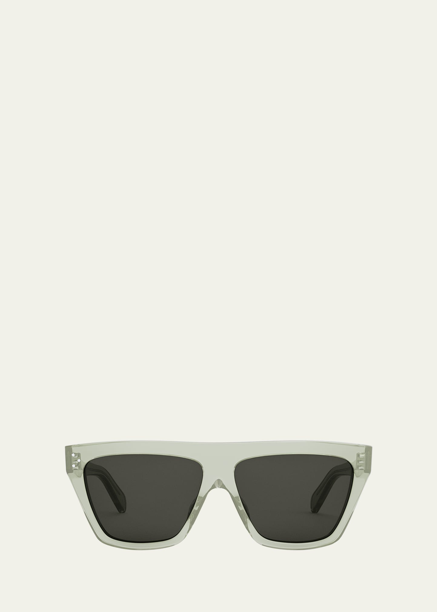 Shop Celine Logo Flat-top Square Acetate Sunglasses In Shiny Light Green