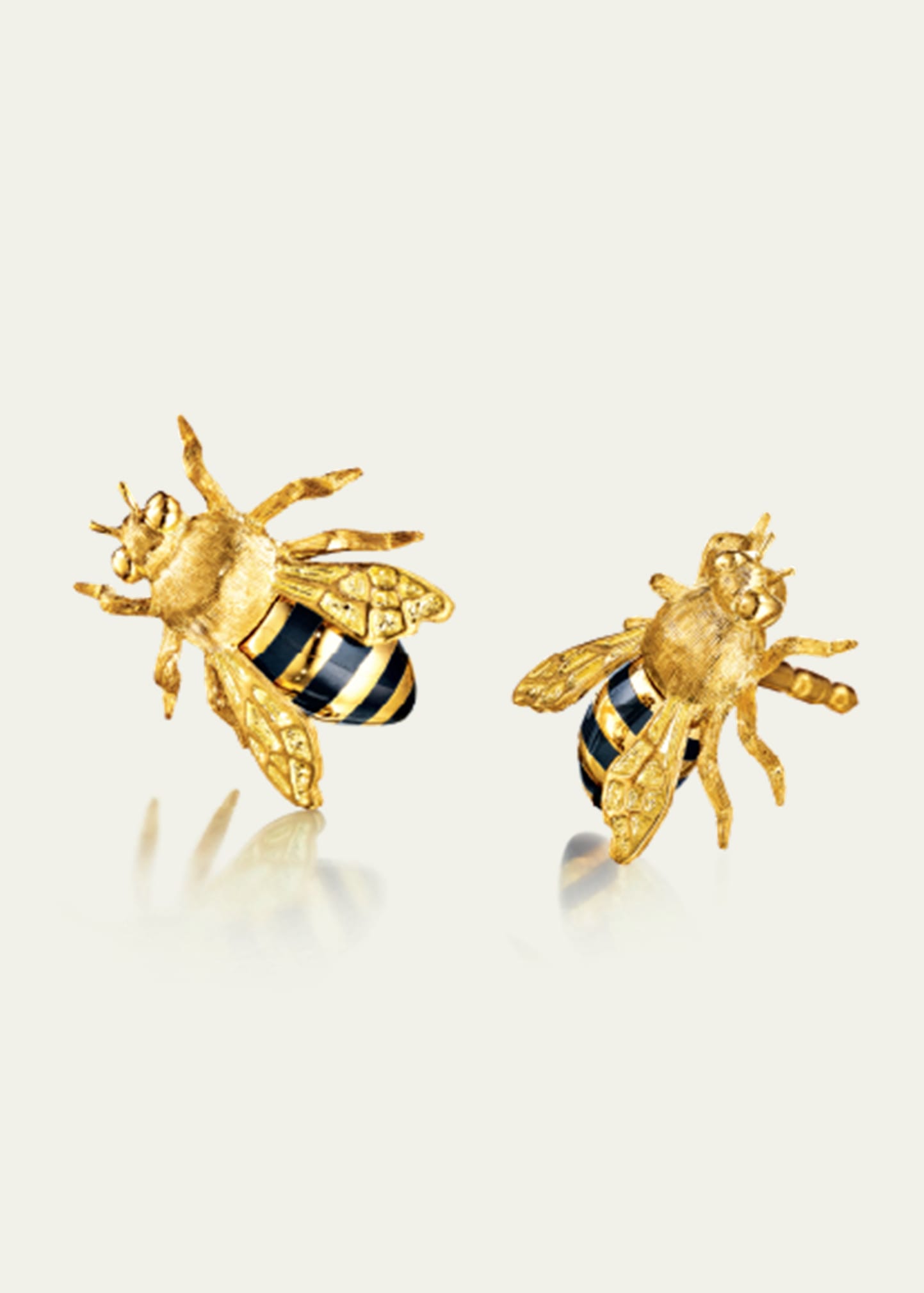 18k Gold and Black Enamel Honeybee Stud Earrings