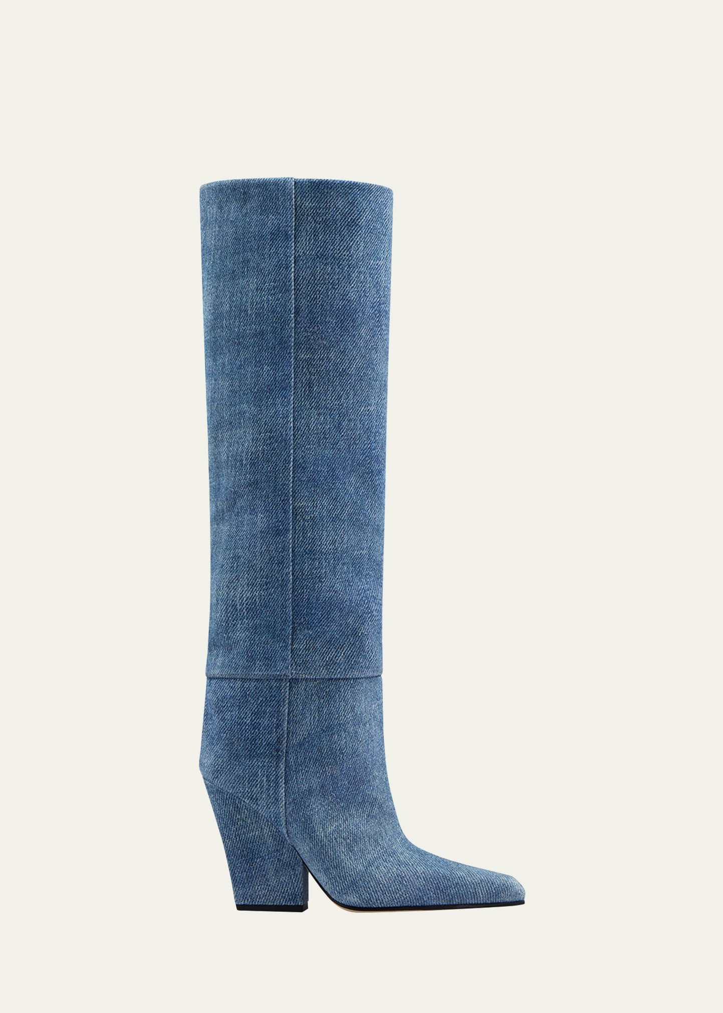 Paris Texas Jane Denim Effect Suede Knee Boots In Medium Wash