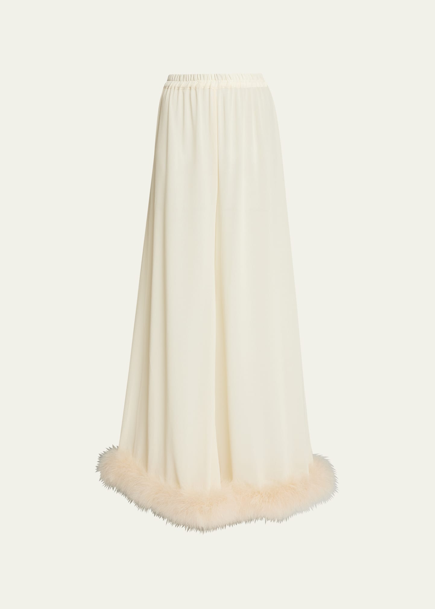 SLEEPER SHEER WIDE-LEG FEATHER-TRIM LOUNGE PANTS