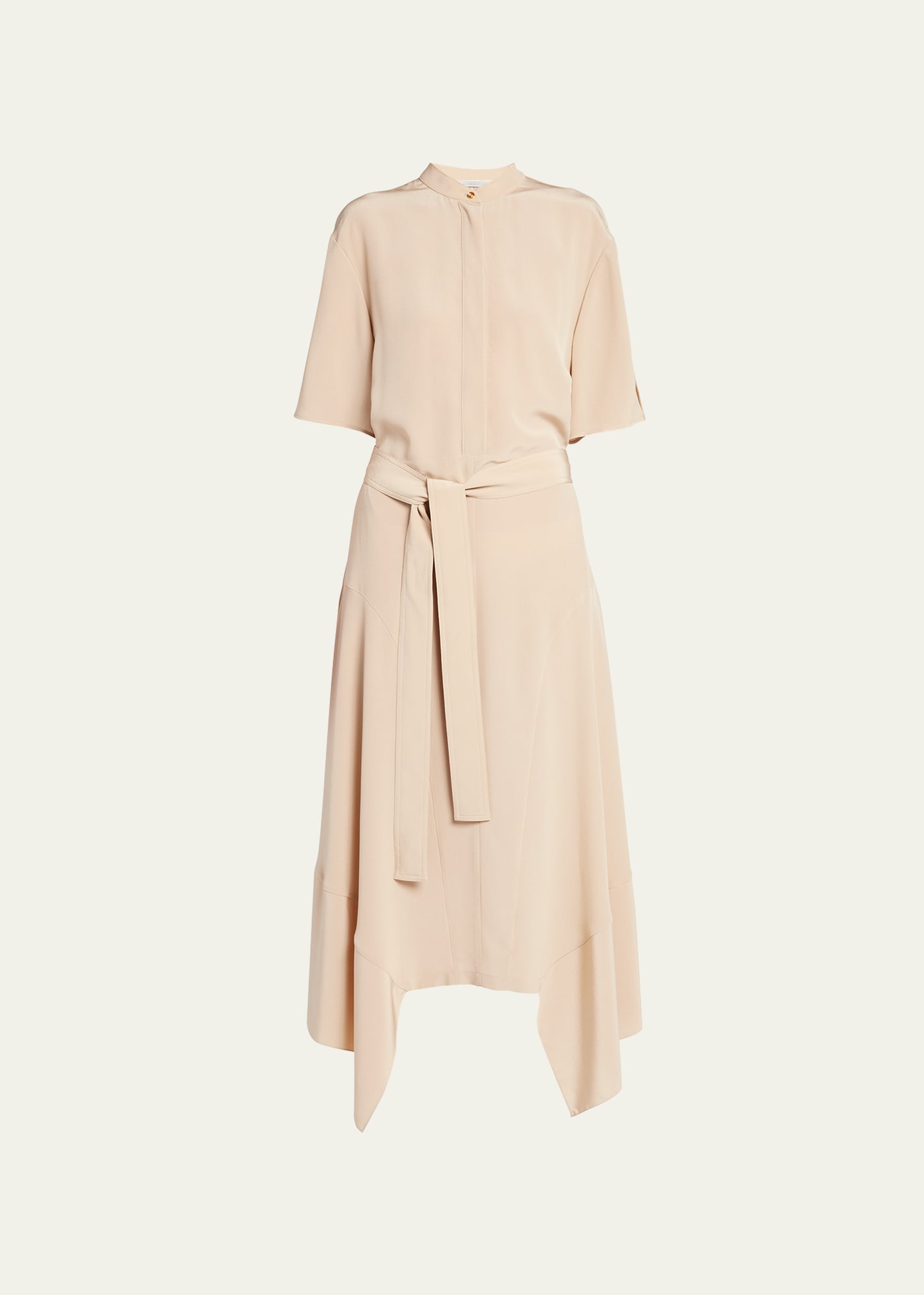 Stella Mccartney Silk Crepe De Chine Midi Dress With Tie Belt In 9801 Light Camel