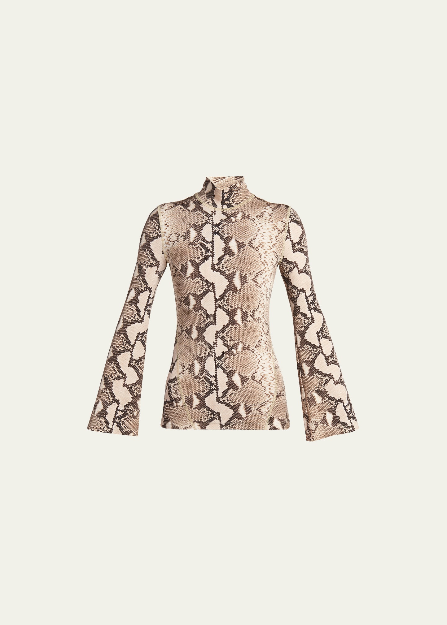 Stella Mccartney Phyton Snake Print Jersey Top With Flare Sleeves In 2203 Multi Brown