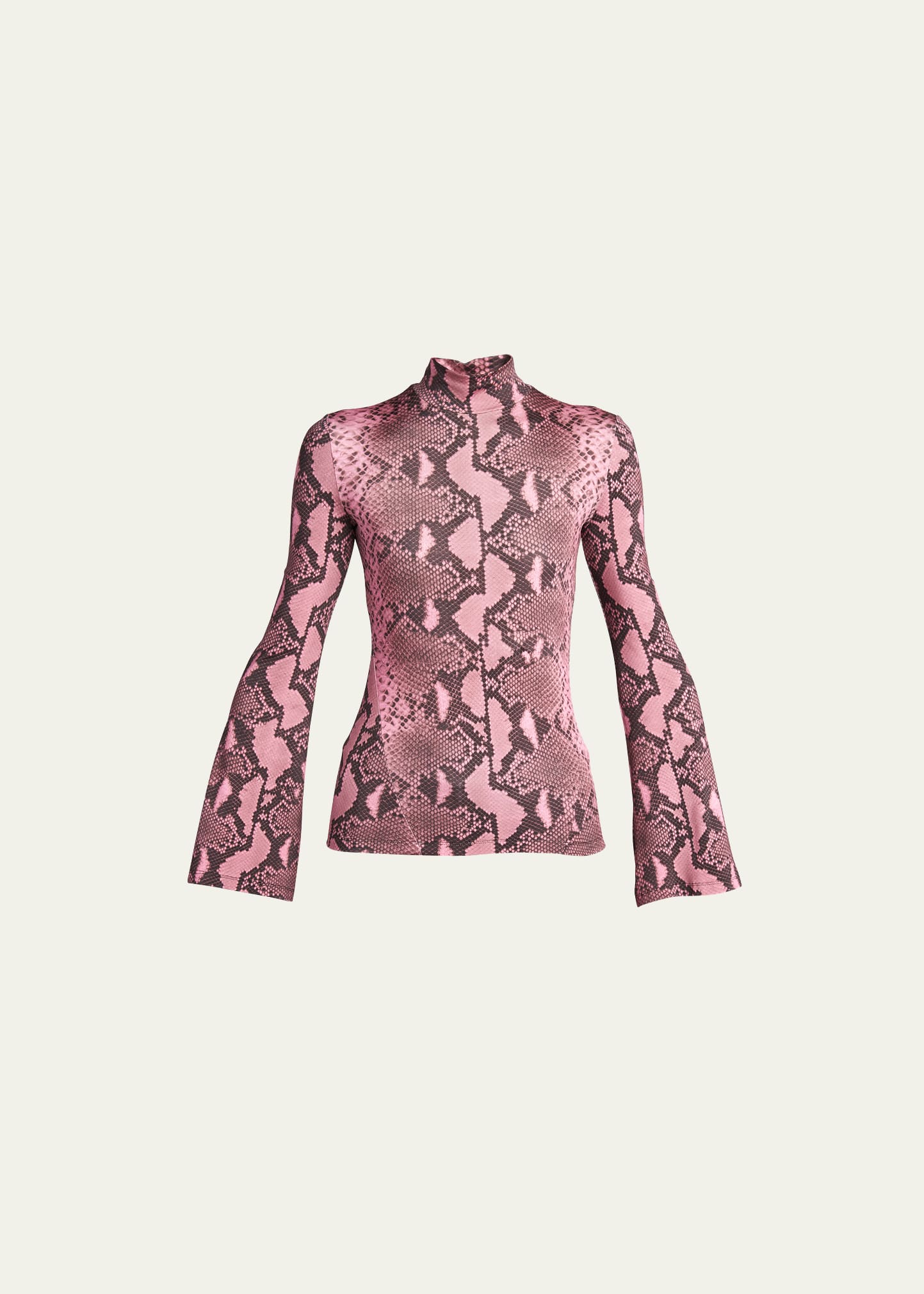 Stella Mccartney Phyton Snake Print Jersey Top With Flare Sleeves In 9007 Camelia