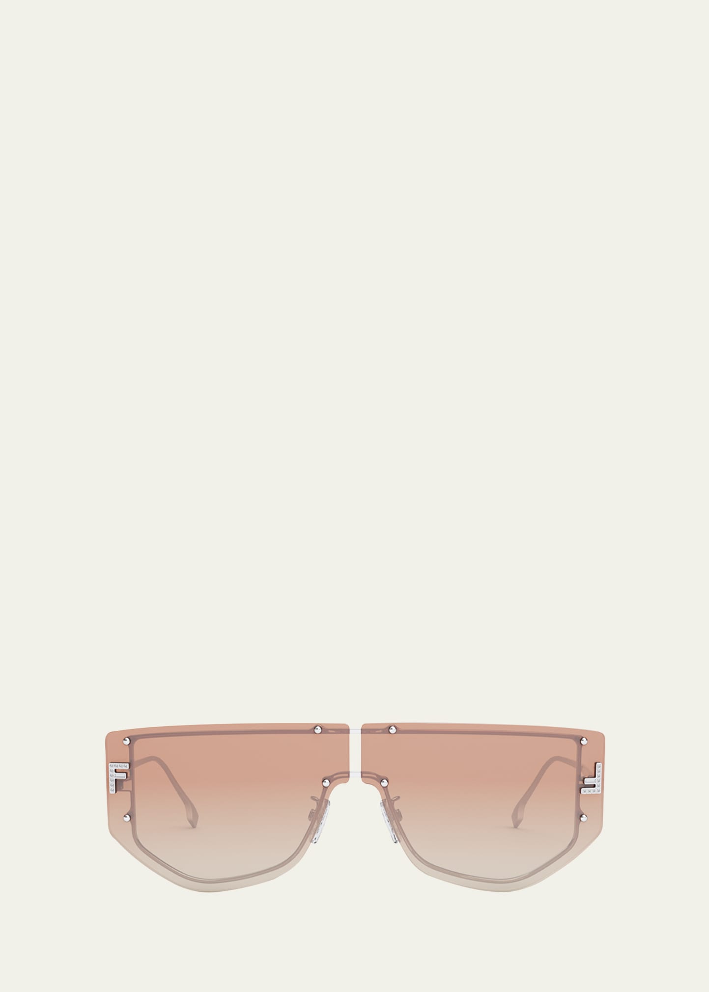Shop Fendi Embellished F Metal Shield Sunglasses In Shiny Palladium G