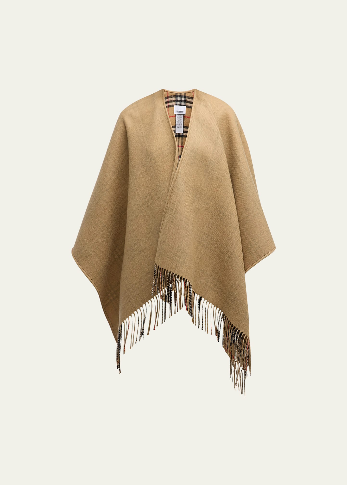 Shop Burberry Charlotte Check Wool Cape In Archive Beige