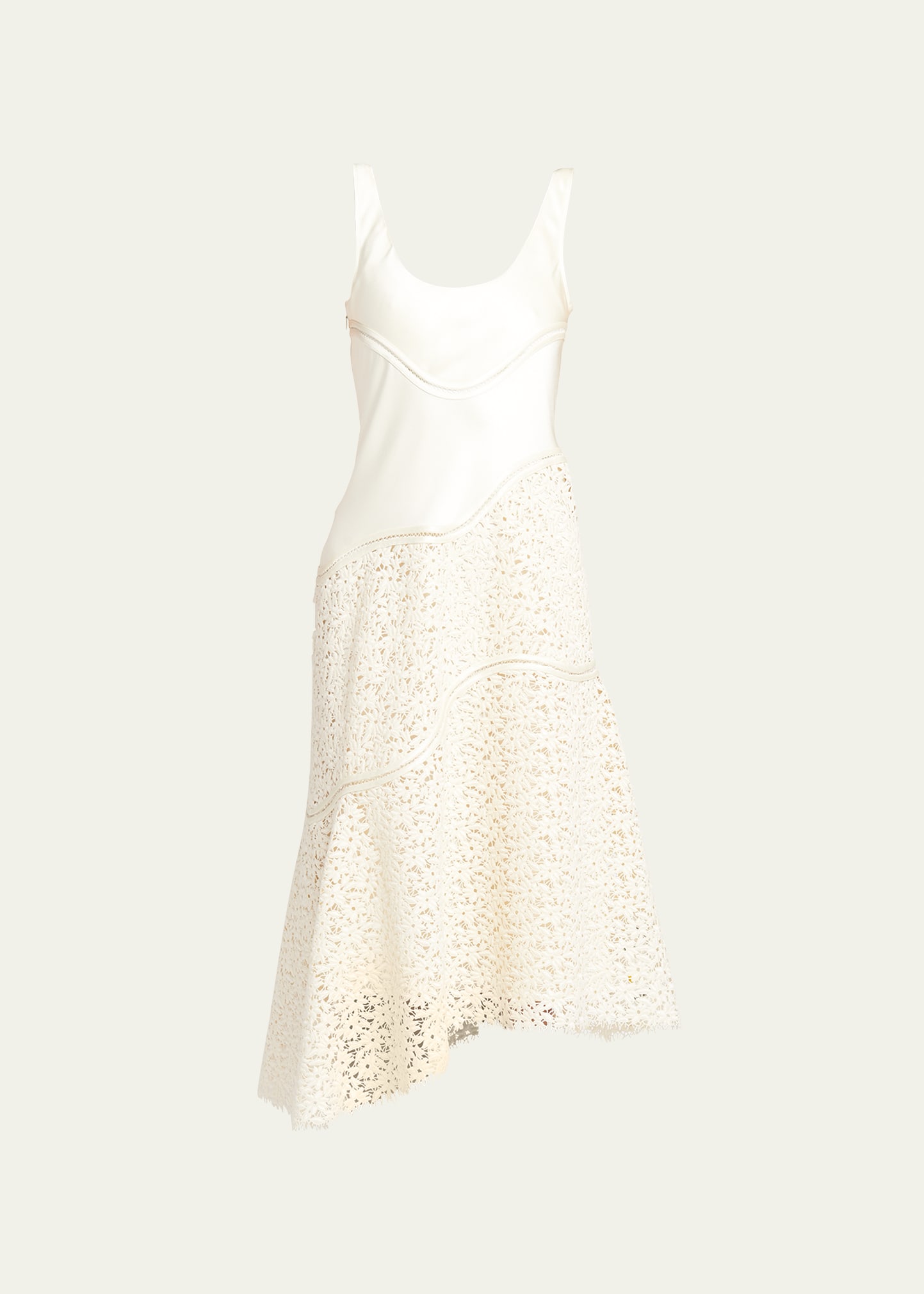Jil Sander Cruise Lace-hem Asymmetric Midi Dress In Cornsilk