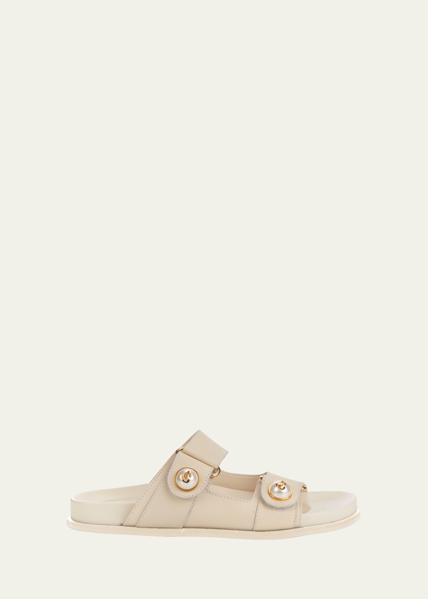 Shop Jimmy Choo Fayence Pearly-button Slide Sandals In Latte