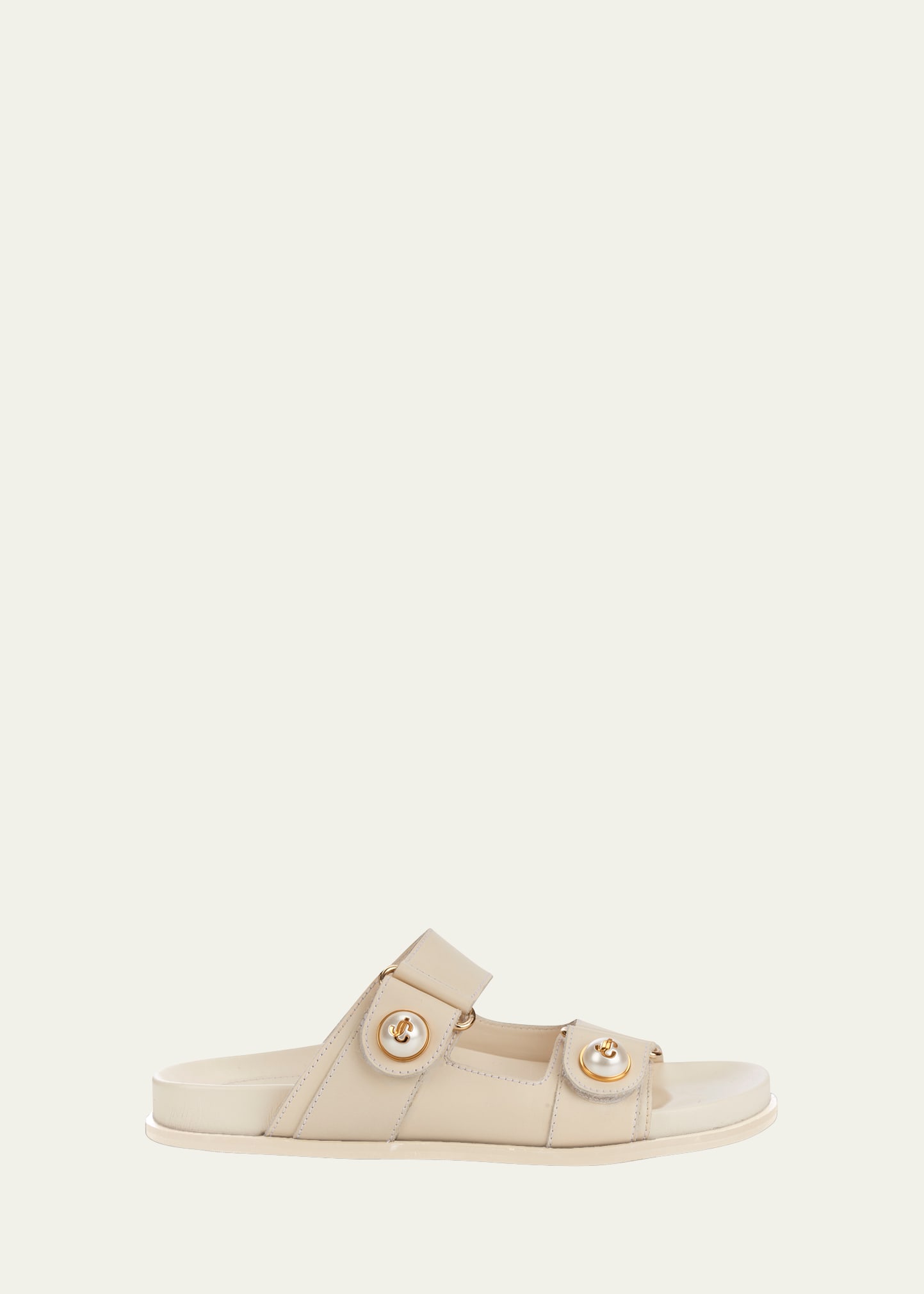 Jimmy Choo Fayence Pearly-button Slide Sandals In Latte