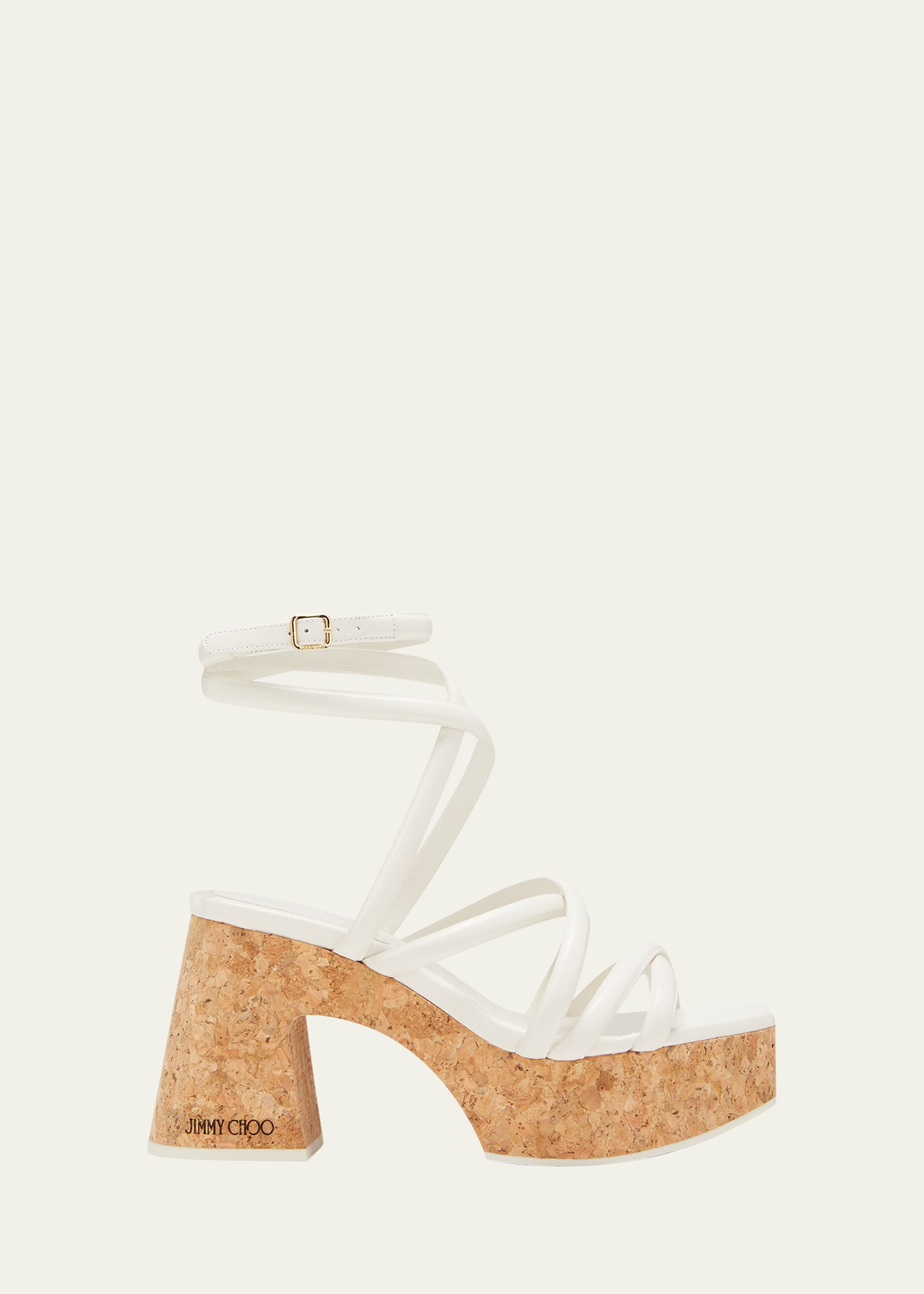 Jimmy Choo Heeled Leather And Cork Sandals In Lattenatura
