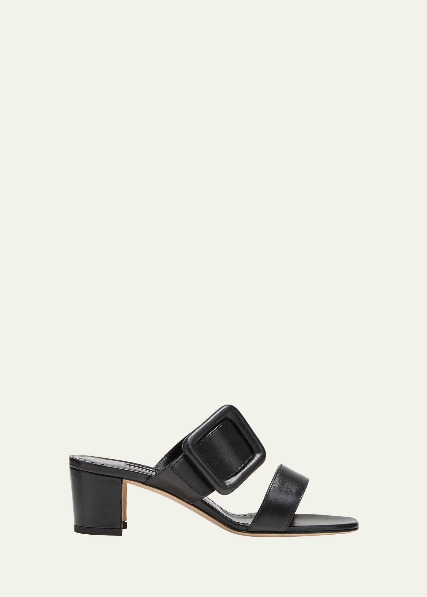 Manolo Blahnik Tituba Leather Buckle Slide Sandals In Blck0015