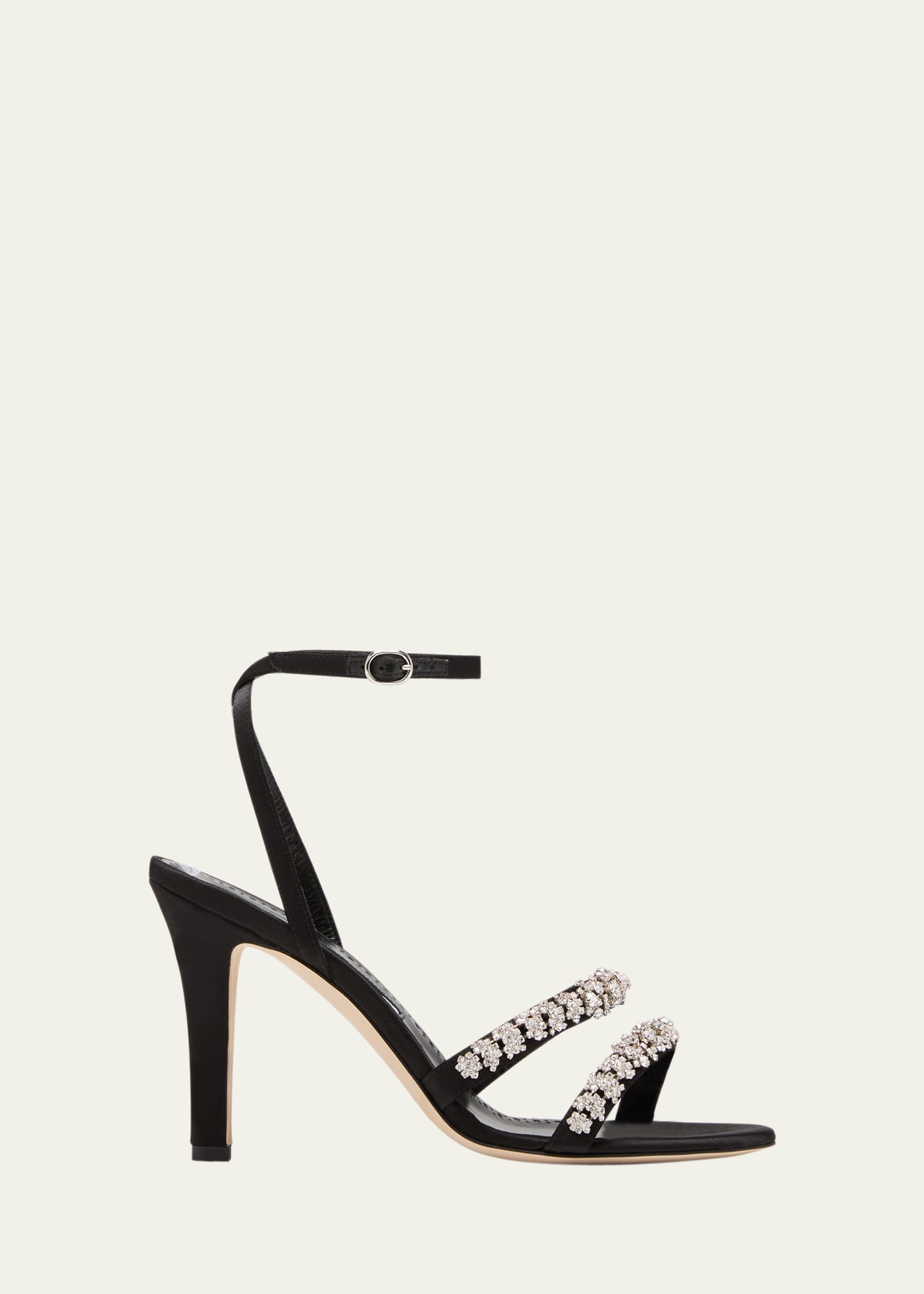 Manolo Blahnik Vedada Satin Crystal Ankle-strap Sandals In Blck0015