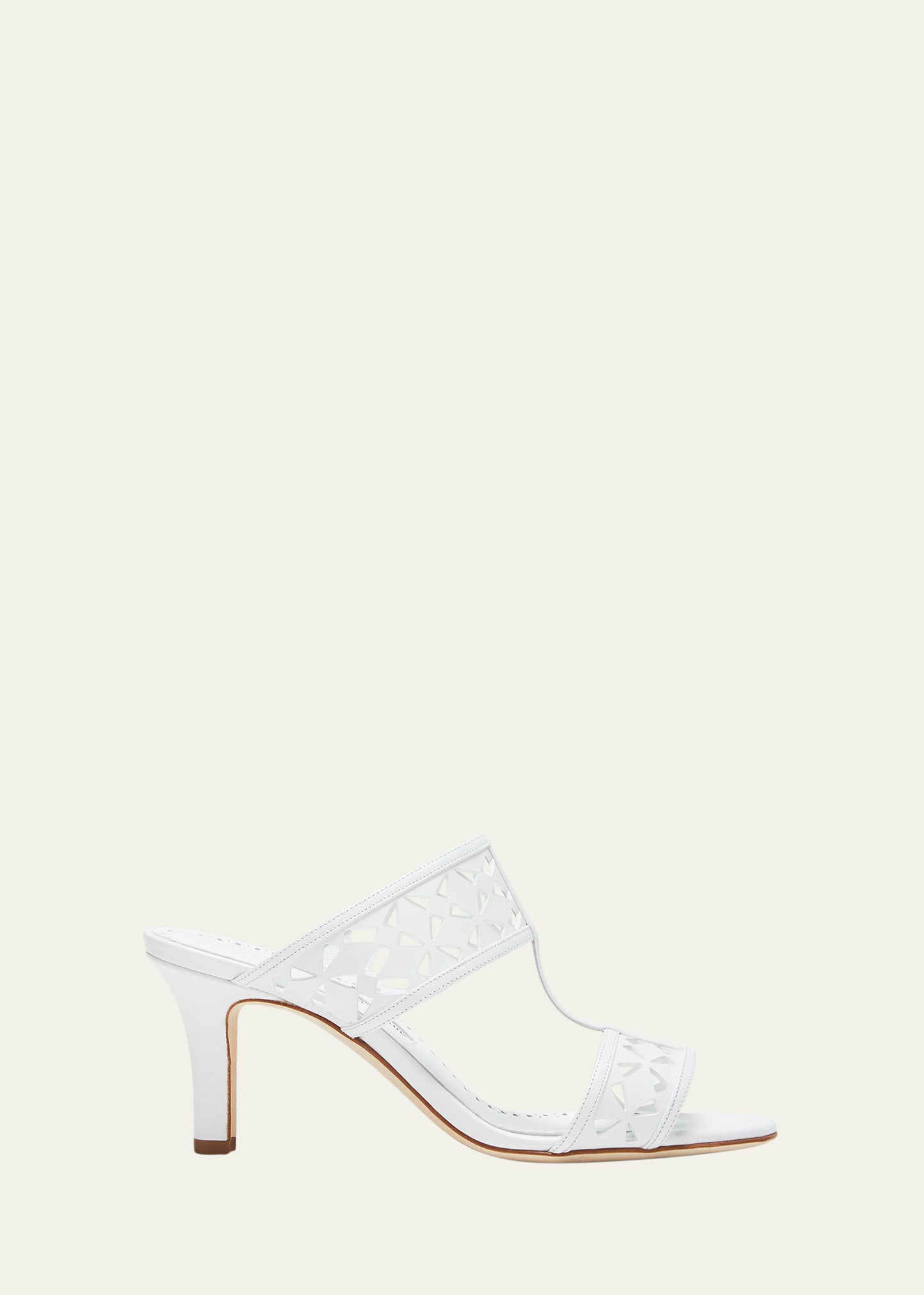 Manolo Blahnik Sophocles Perforated Dual-band Slide Sandals In White