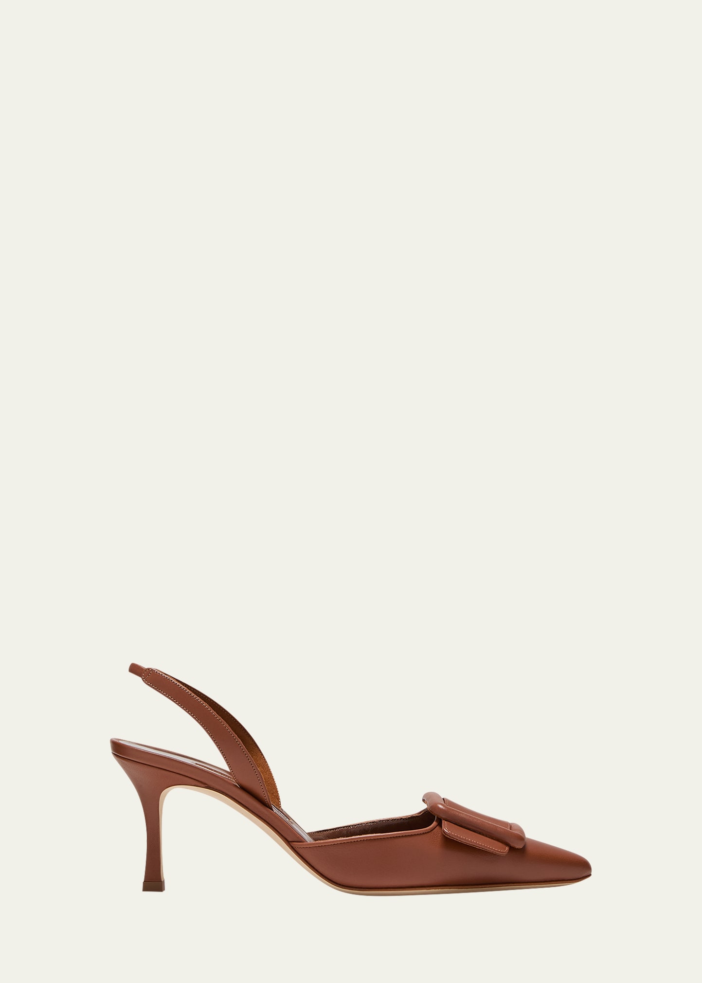 Manolo Blahnik Maysli Leather Buckle Halter Pumps In Medium Brown