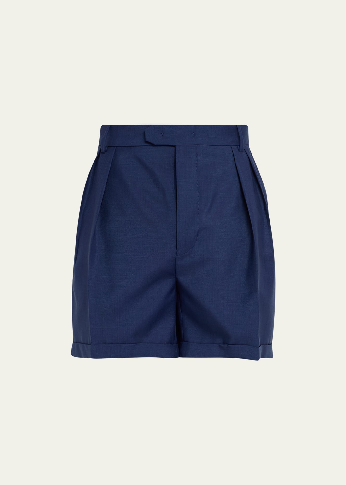 Bally Men's Mohair-wool Pleated Tailored Shorts In Marine 50