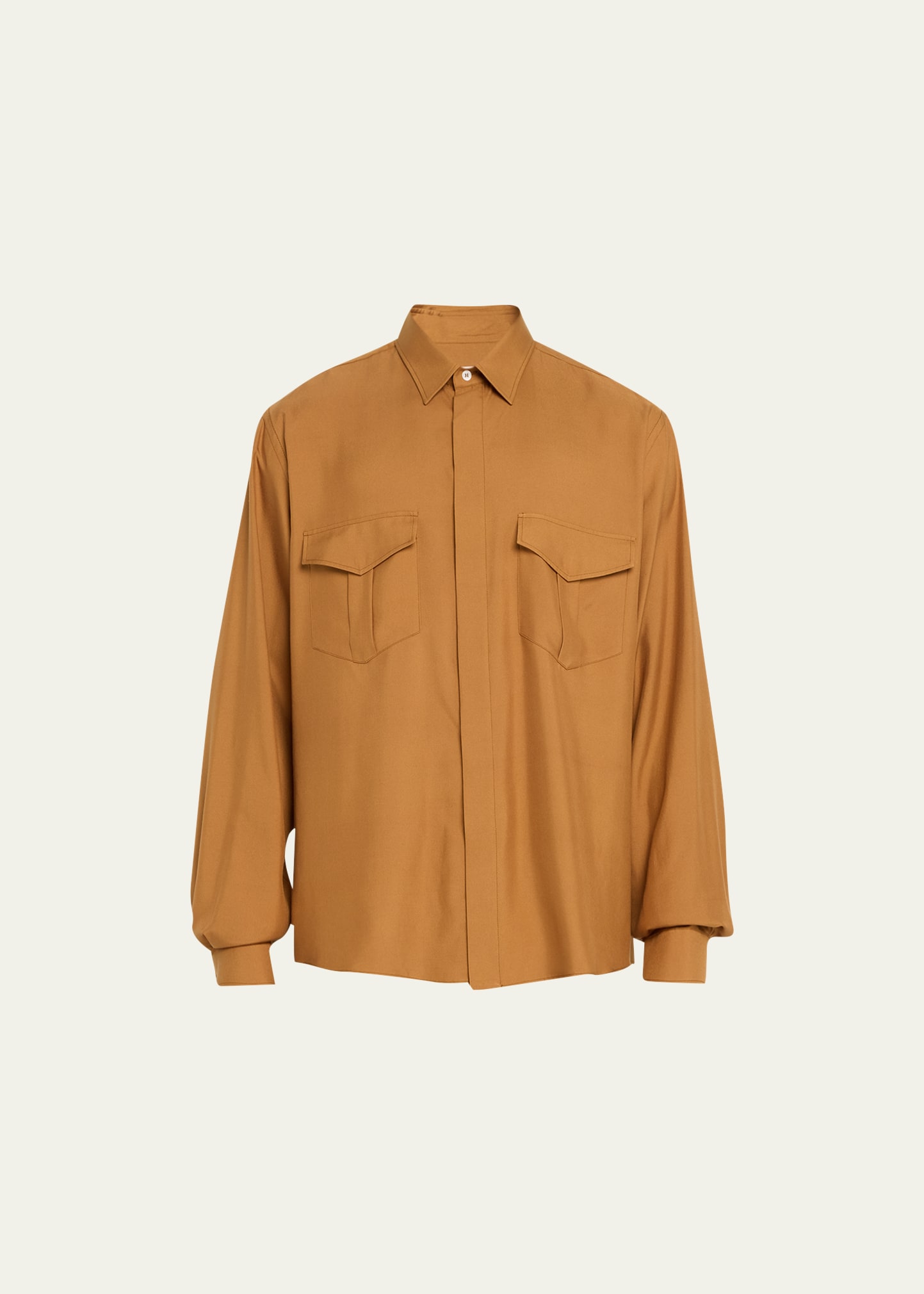 Shop Bally Men's Double-pocket Silk Twill Military Shirt In Deserto 22