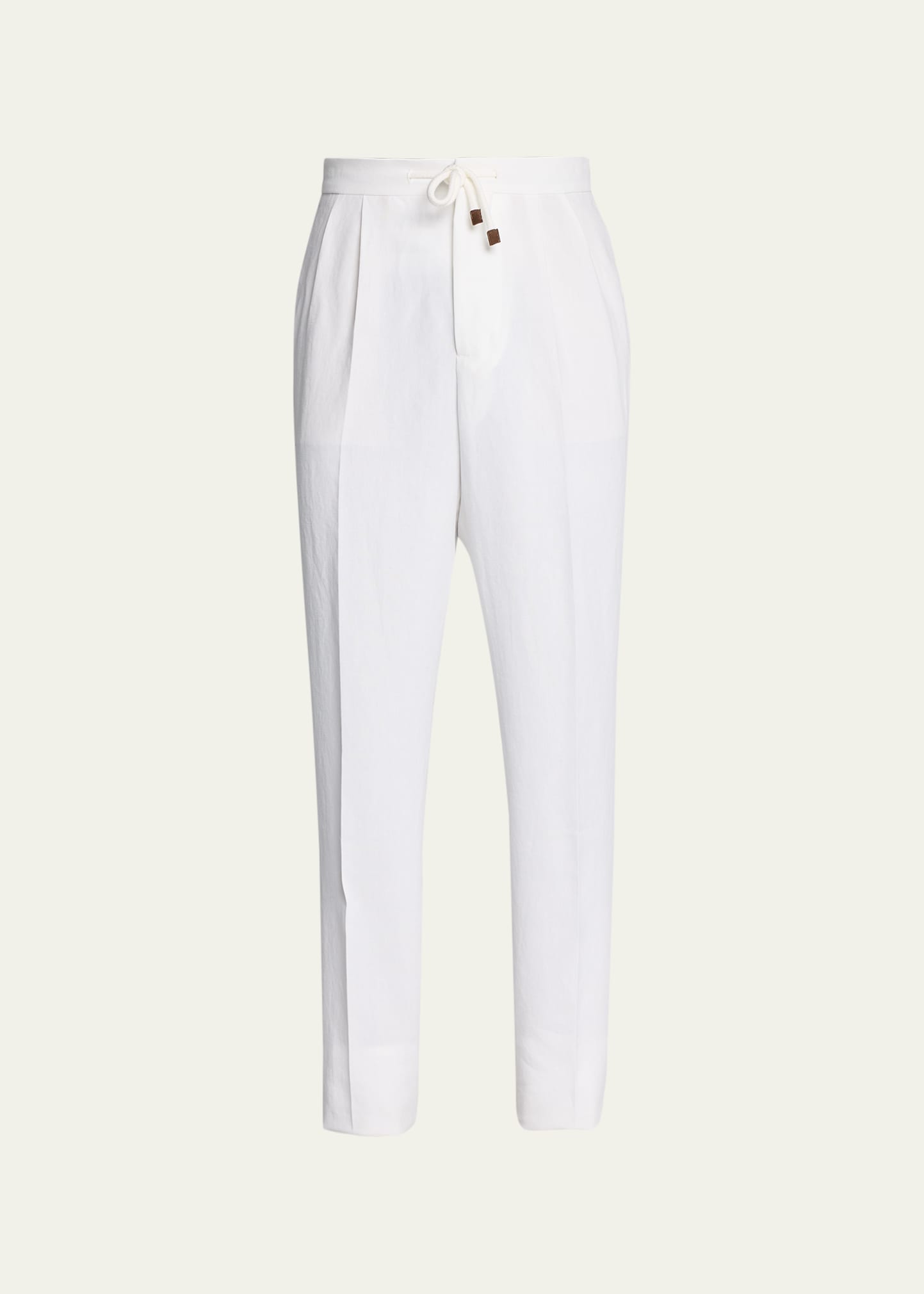 Brunello Cucinelli Drawstring Waist Linen Pants In C802 White