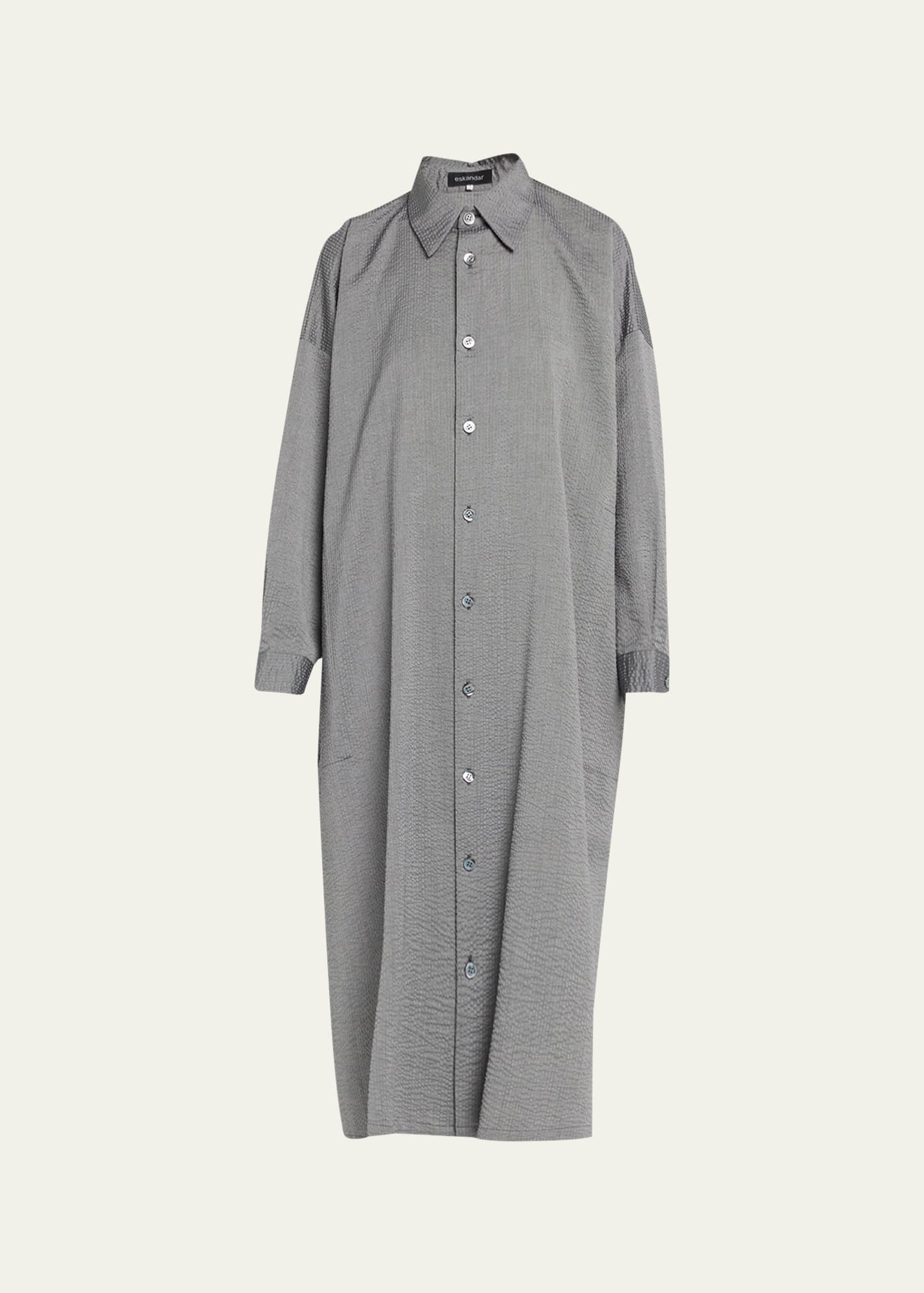 Eskandar Wide Aline Shirt Dress With Collar In Greysilver