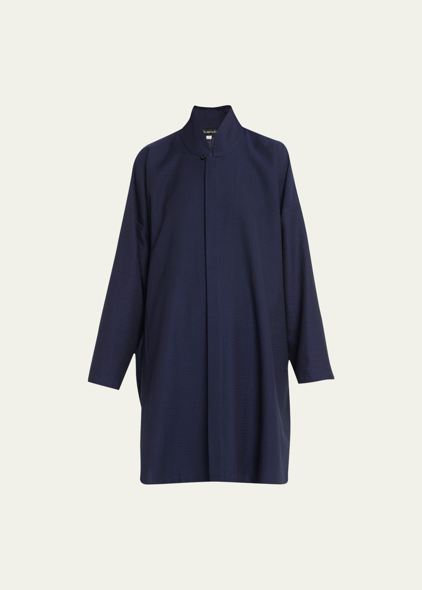 Eskandar Wide Aline Shirt With Chinese Collar Very Long With Slits In Navy