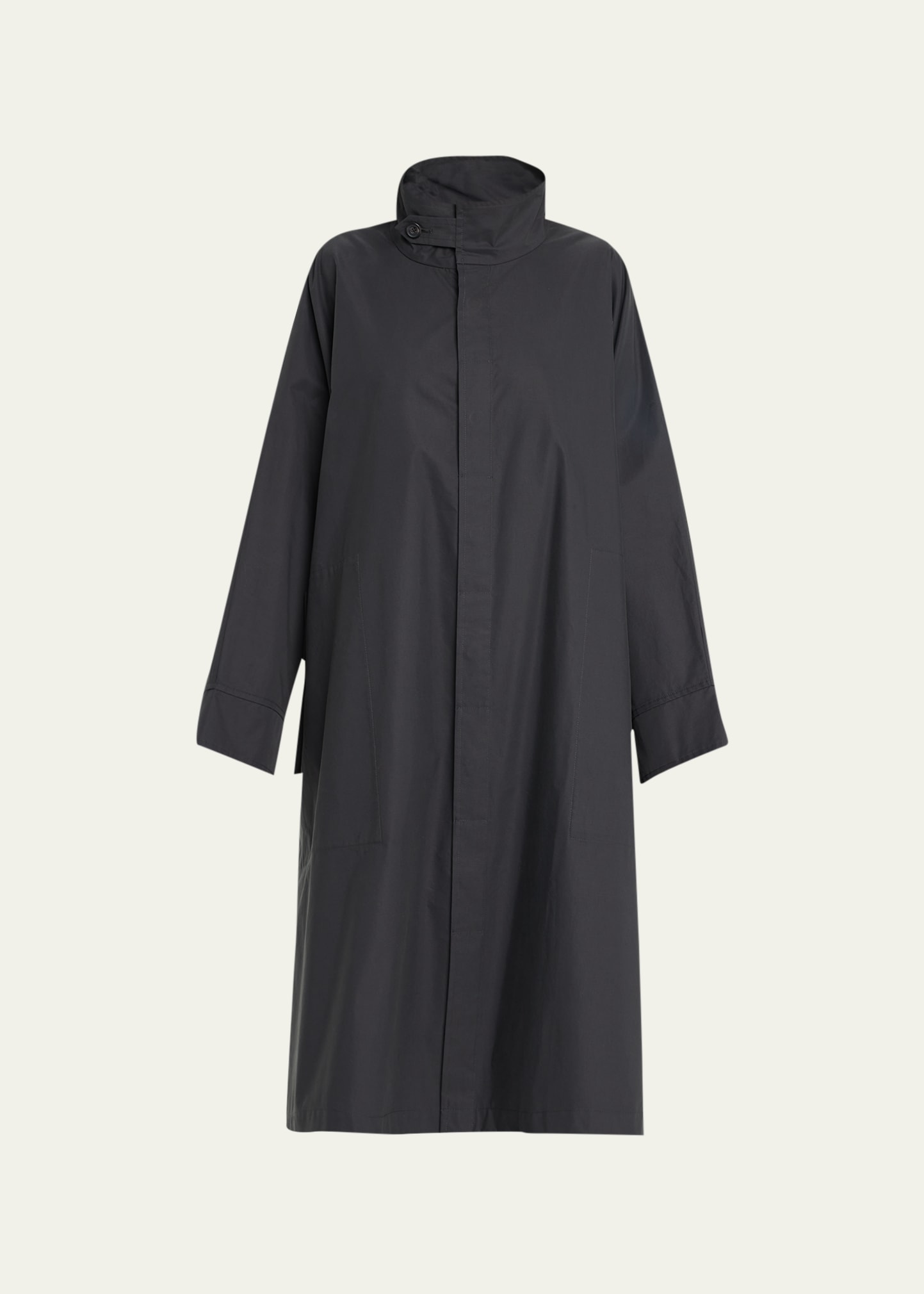Eskandar Extra Wide Sloped Shoulder Raincoat With Tabs 34 Length In Charcoal