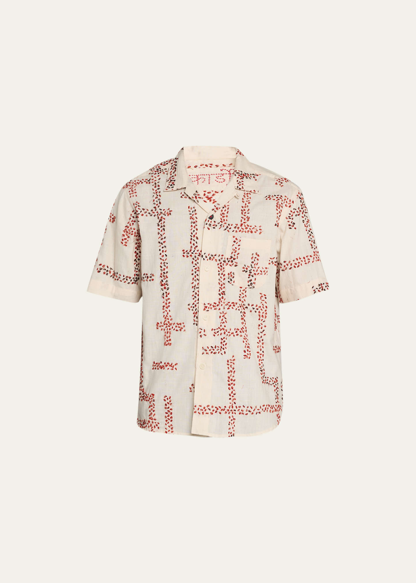 Kardo Convertible-collar Embroidered Cotton Shirt In Neutral Multi
