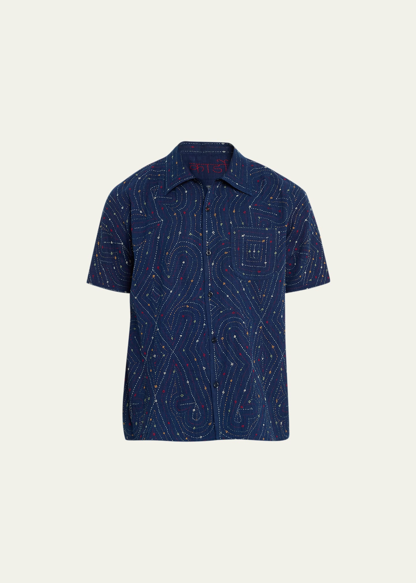 Kardo Convertible-collar Embroidered Cotton Shirt In Blue