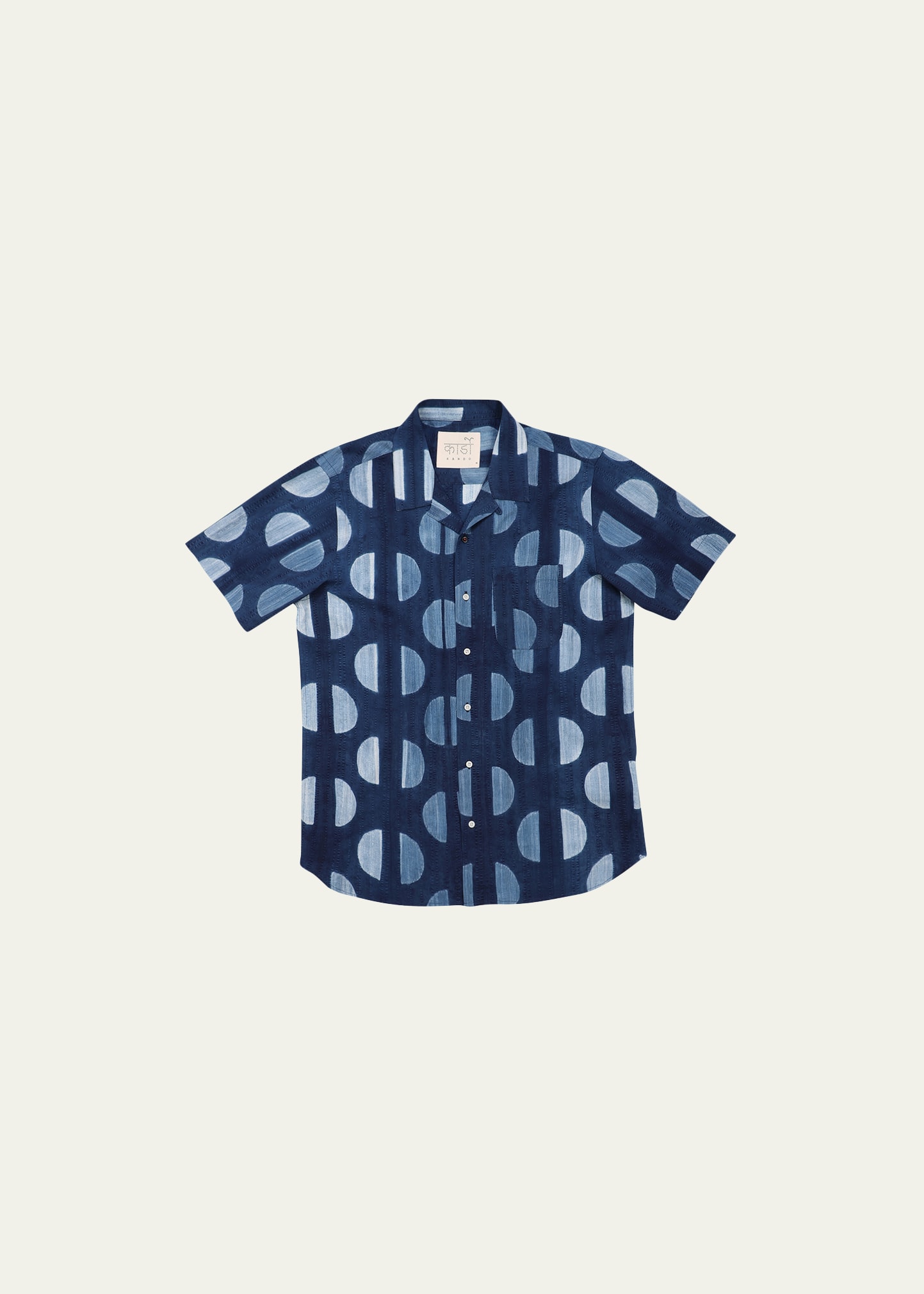 Kardo Men's Seersucker Circular-print Camp Shirt In Indigo