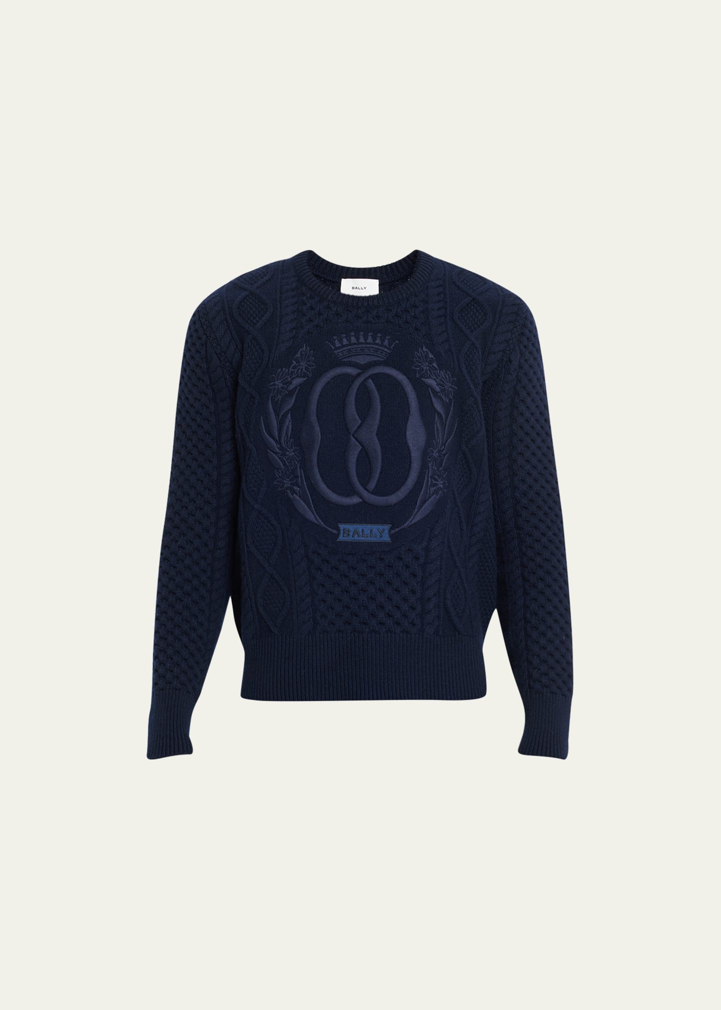 Bally Men's Embroidered Fisherman's Wool Sweater In Marine 50