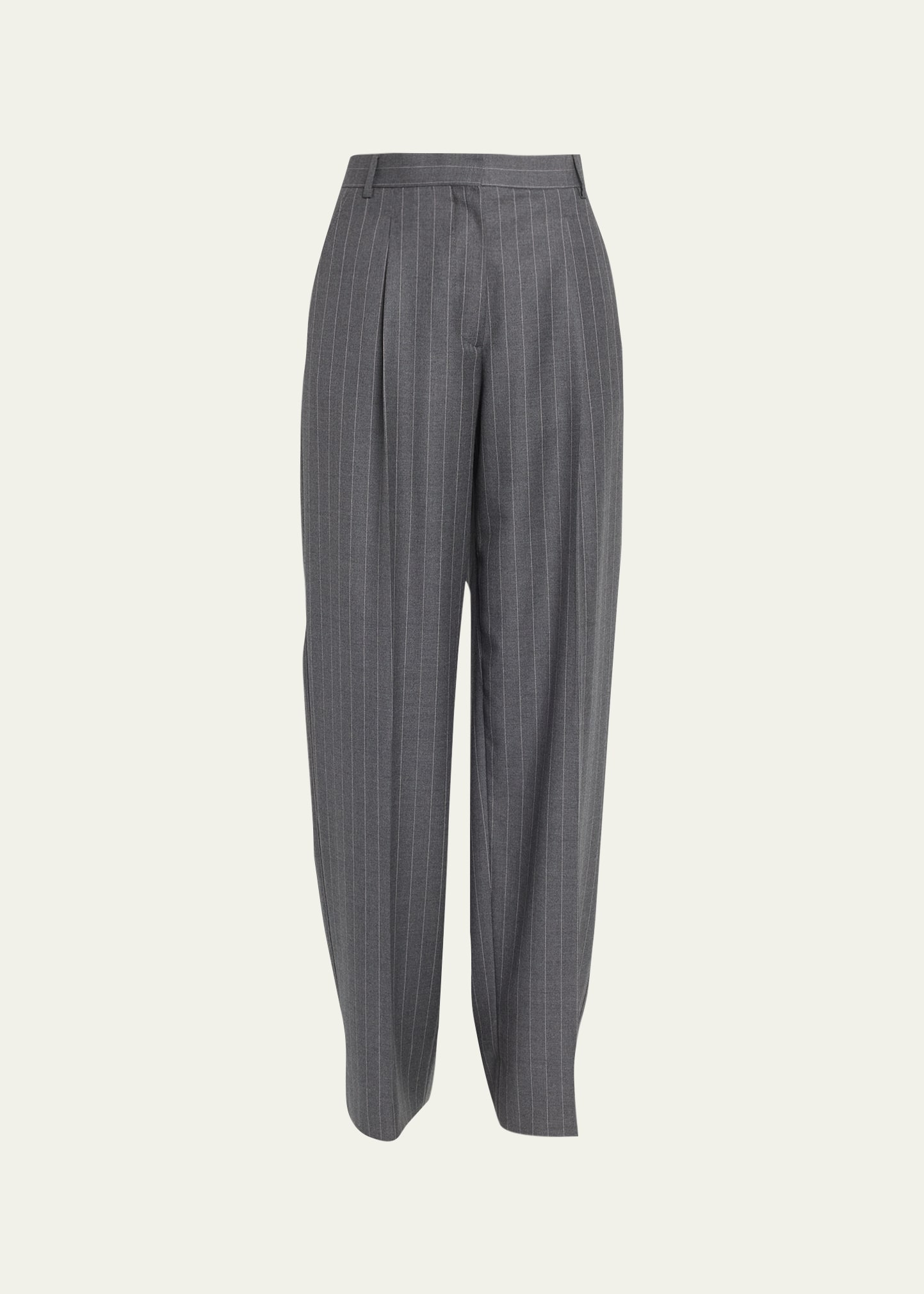 Officine Generale New Sophie Pinstripe Wool Trousers In Greycream