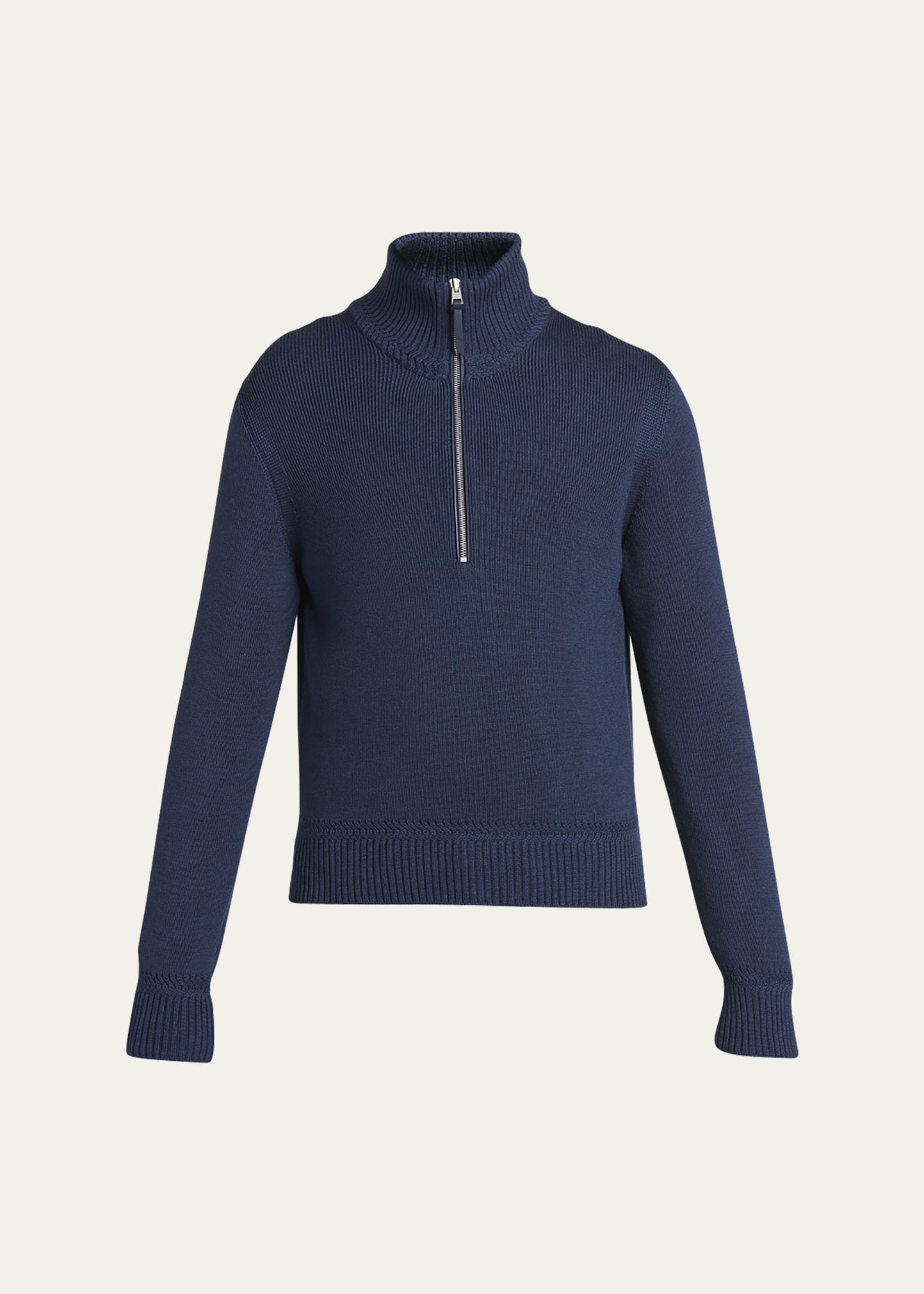 Tom Ford Wool And Cashmere-blend Half-zip Sweater In Navy