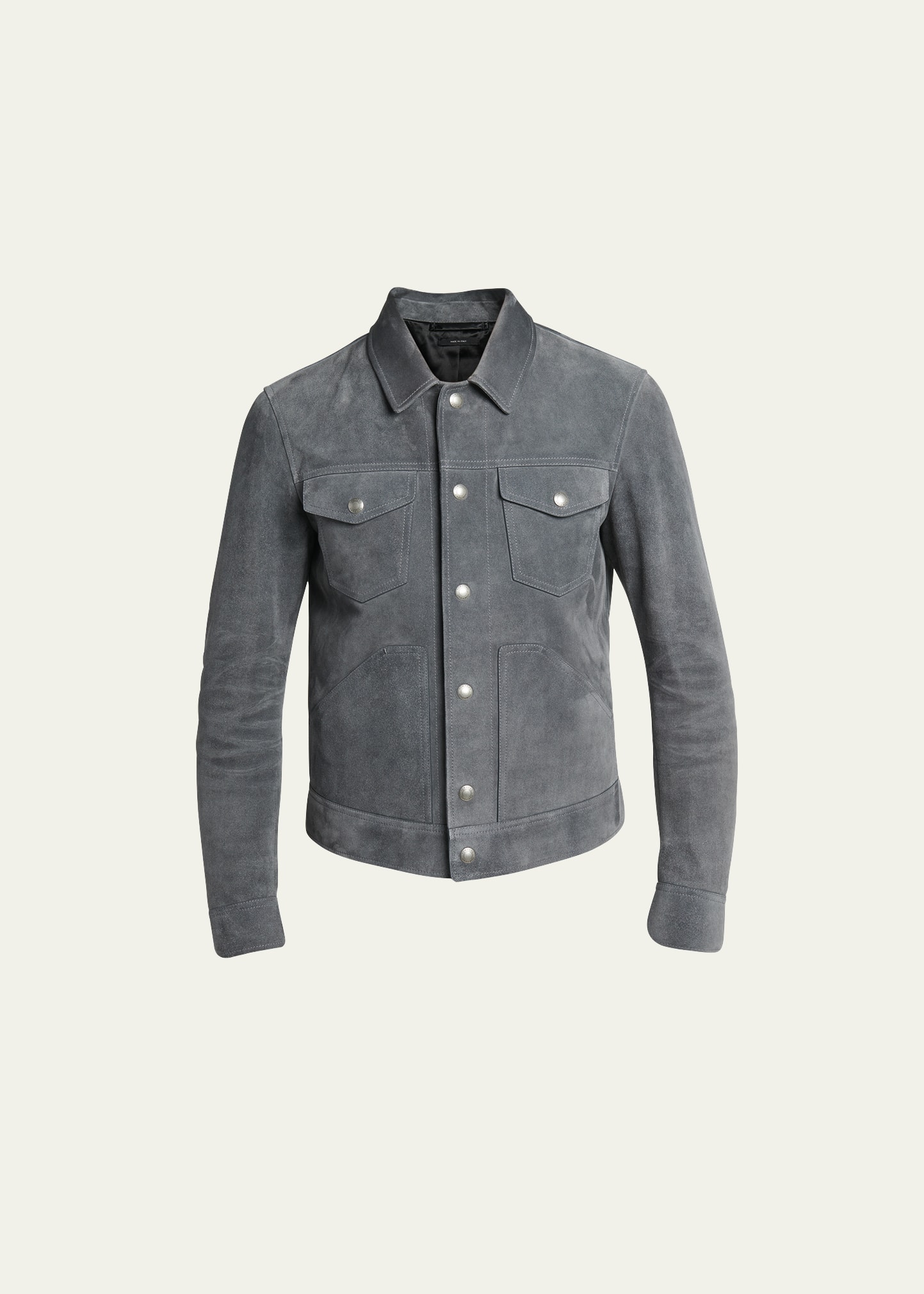 Tom Ford Men's Brushed Suede Western Blouson Jacket In Grey