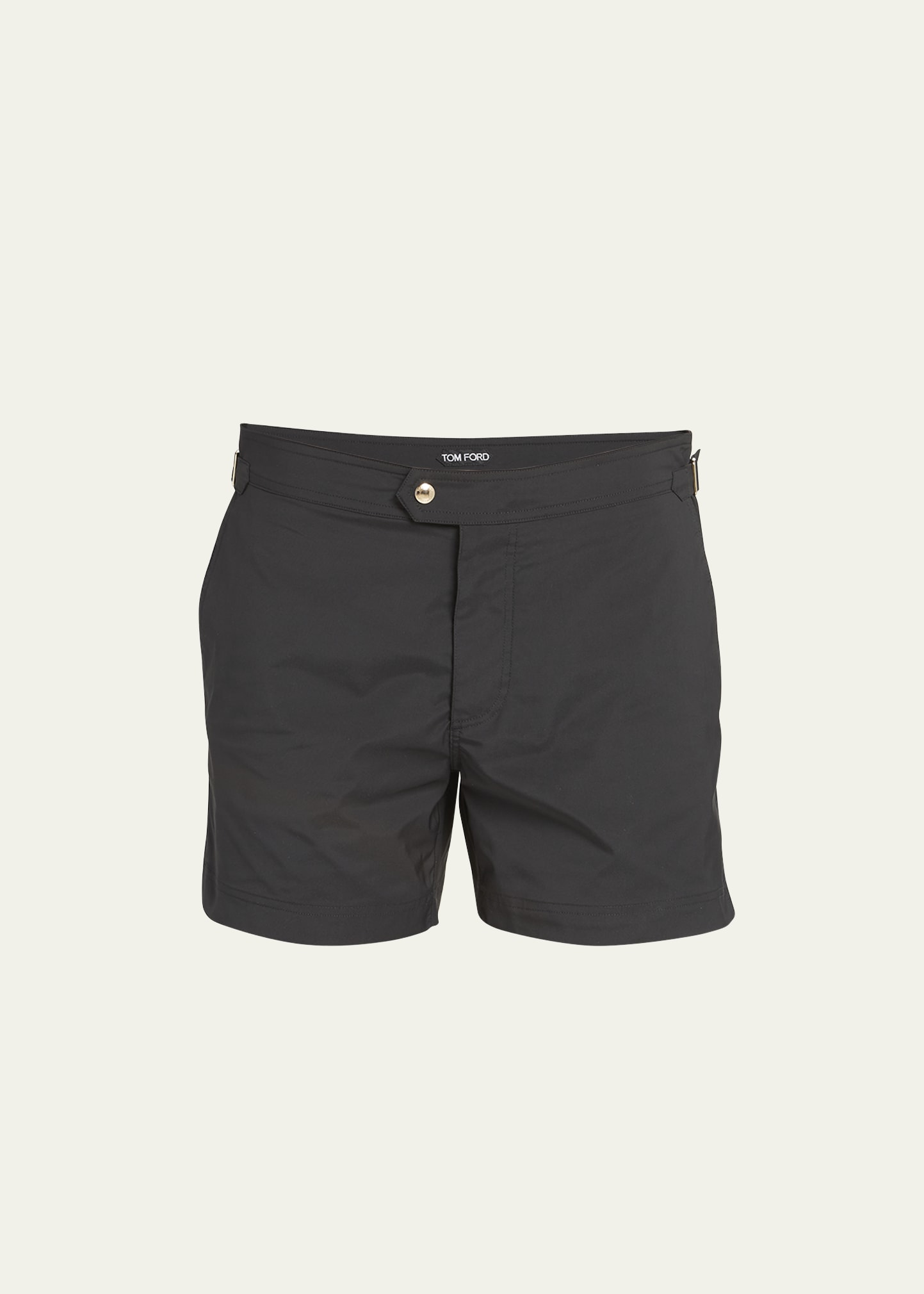 Shop Tom Ford Men's Compact Poplin Swim Shorts In Black