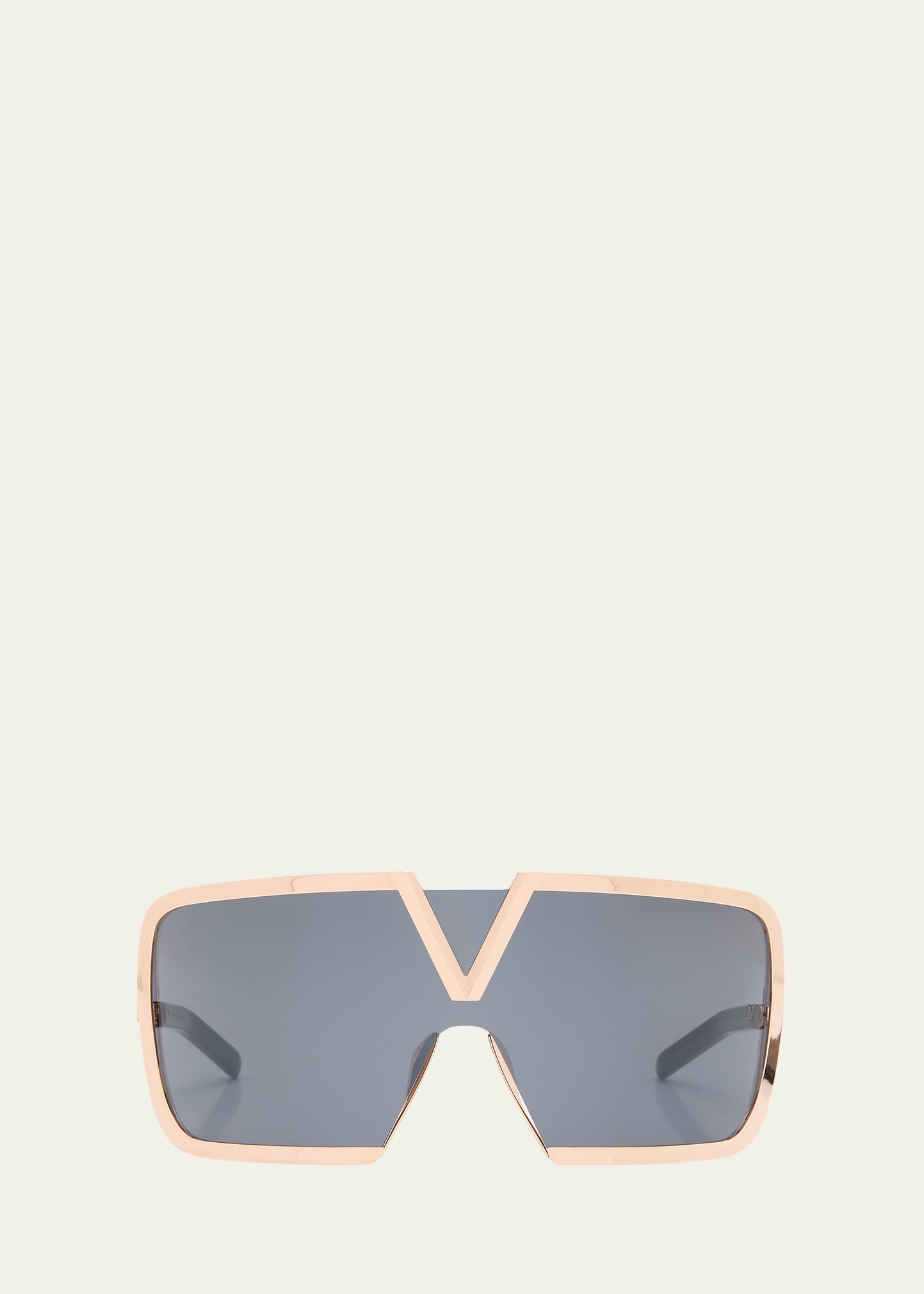 Shop Valentino V-romask Shield Titanium & Acetate Sunglasses In Rse-blk