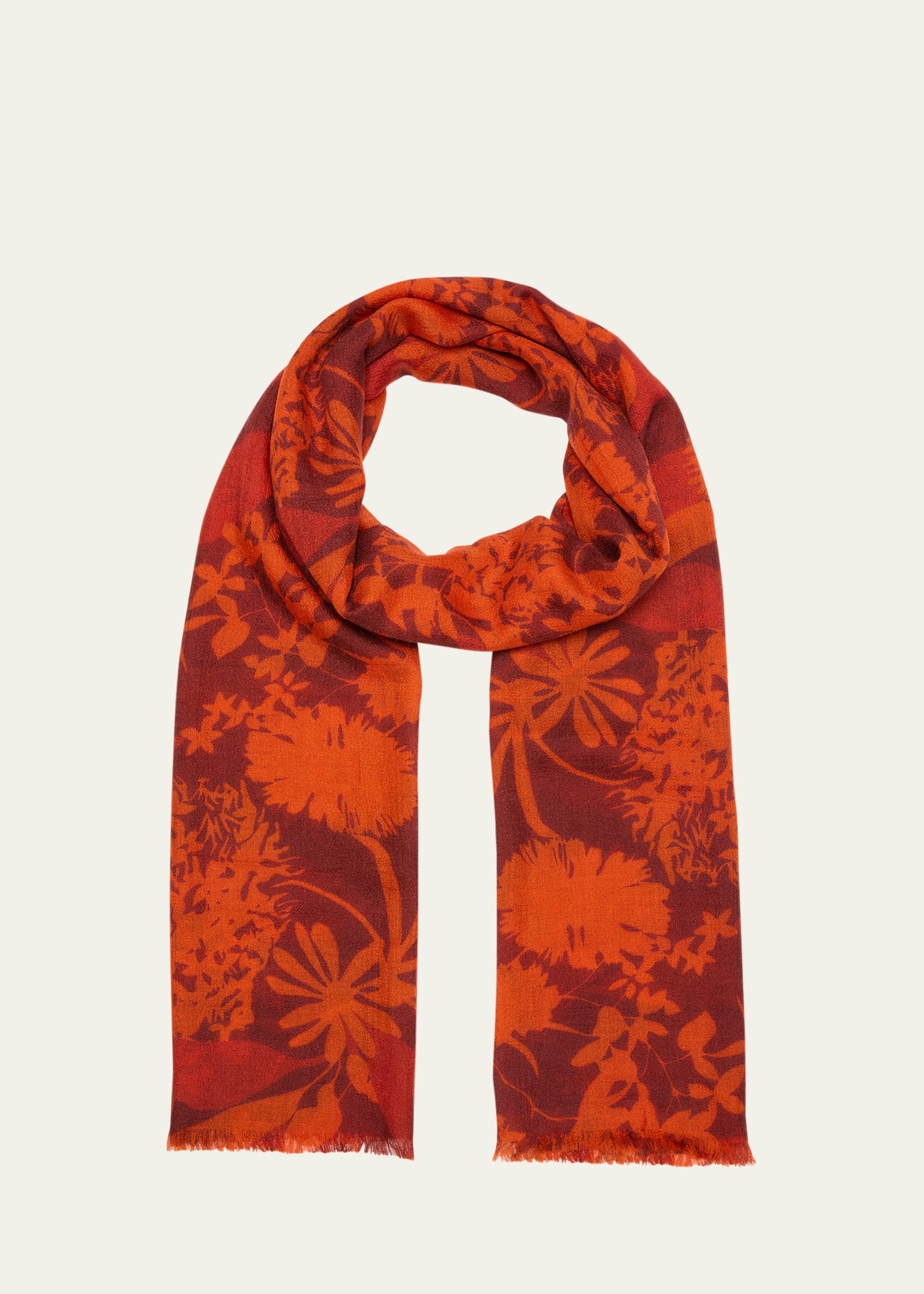 Akris Abraham Flower Printed Cashmere & Silk Scarf In Ruby Red-multicol