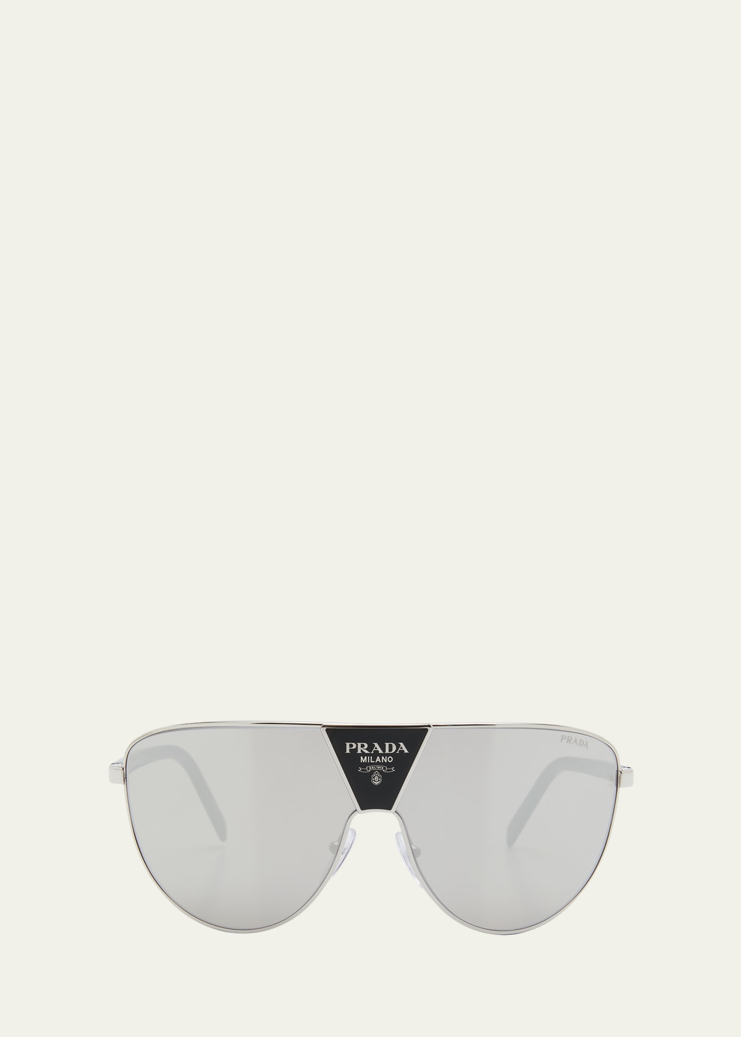 Prada Pr 69z Mirrored Mixed-media Rectangle Sunglasses In Silver