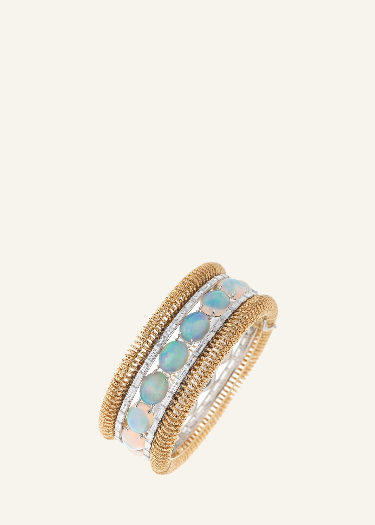 Together 18K Gold Bracelet with Opals and Tapered Diamond Baguettes