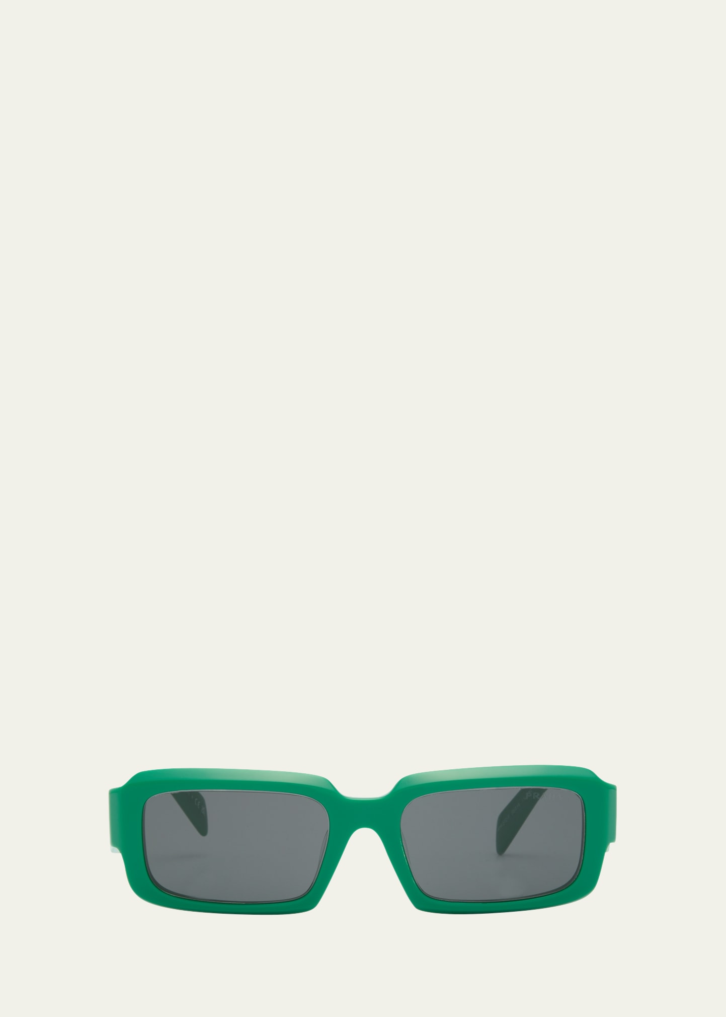 Prada Pr 27zsf Logo Beveled Acetate Rectangle Sunglasses In Dark Grey