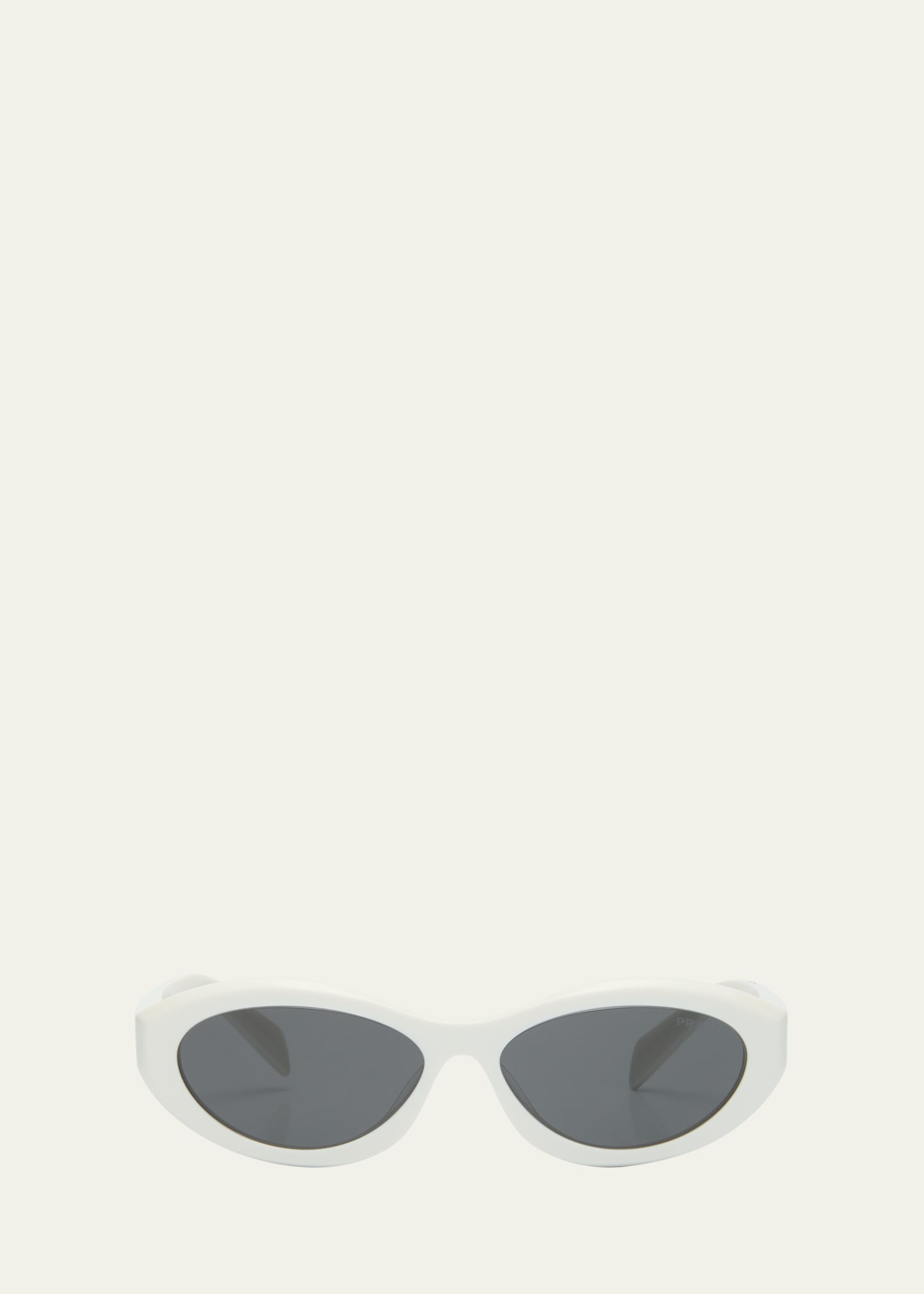 Prada Pr 26zsf Logo Beveled Acetate Oval Sunglasses In Bone