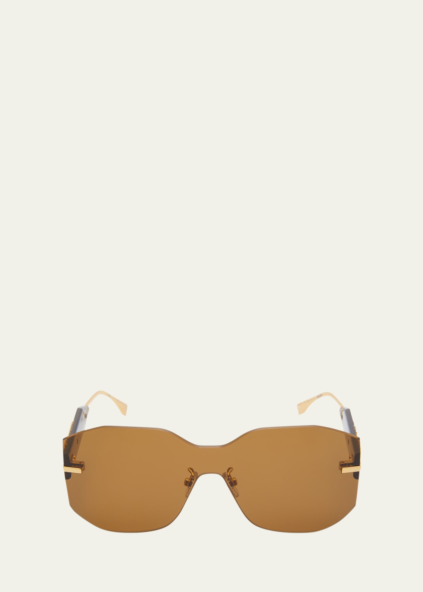 Shop Fendi Rectangular Metal Shield Sunglasses In Sengld/brn