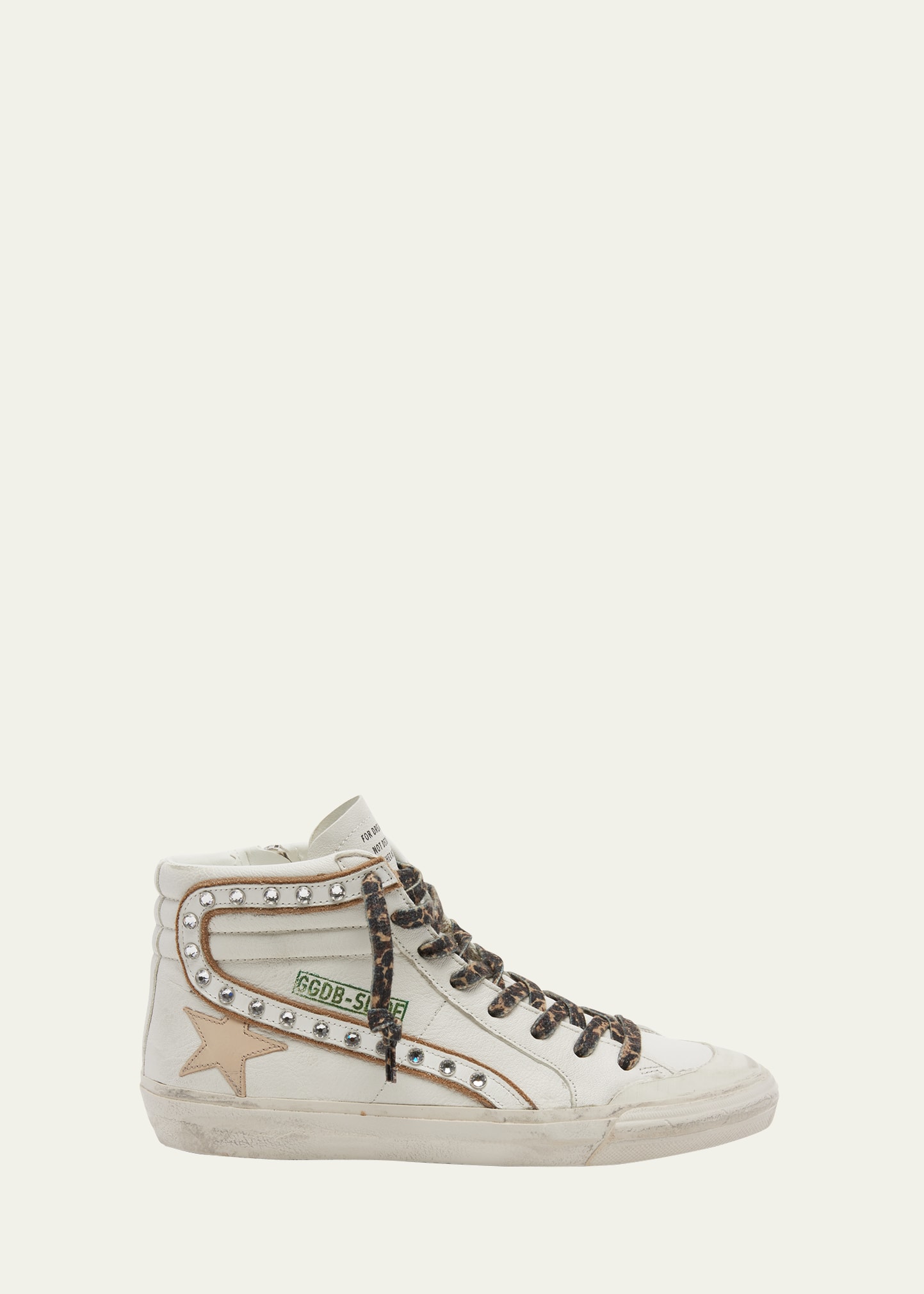 Golden Goose Slide Crystal Mid-top Leather Sneakers In White Beige Plati