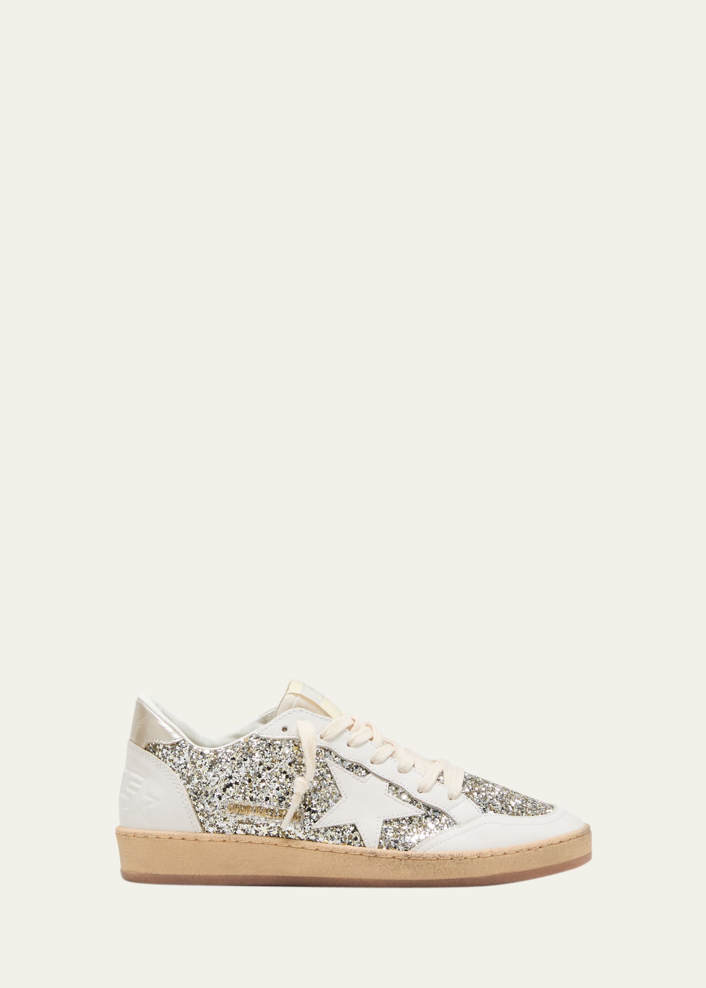 Shop Golden Goose Ballstar Glitter Leather Low-top Sneakers In Platinum Milky Wh