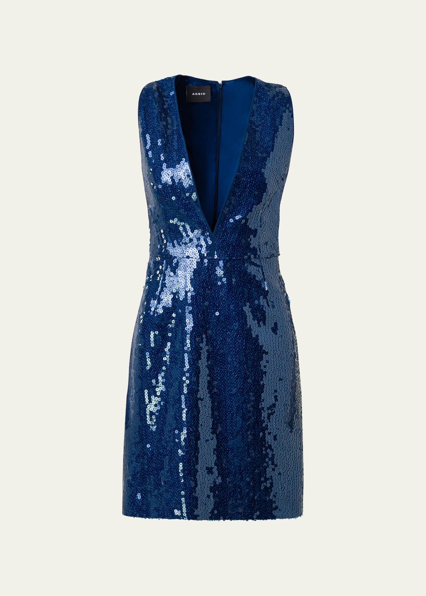 Akris V-neck Short Dress With Liquid Paillette Detail In Denim