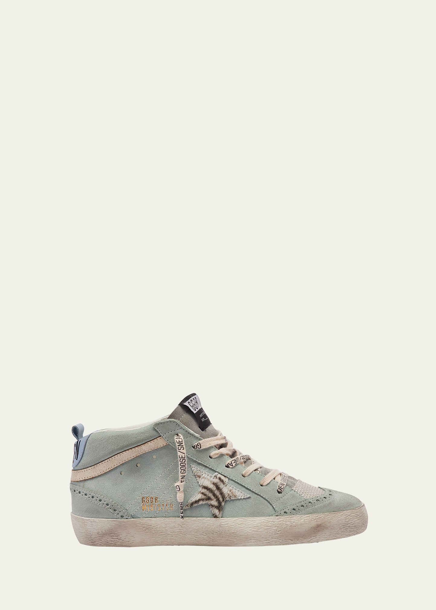 Golden Goose Mid Star Suede Zebra Wing-tip Sneakers In Aquamarine Silver