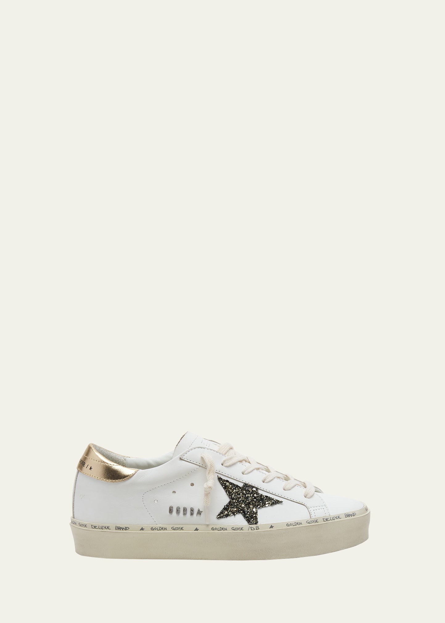 Shop Golden Goose Hi Star Leather Glitter Low-top Sneakers In White Black Gold