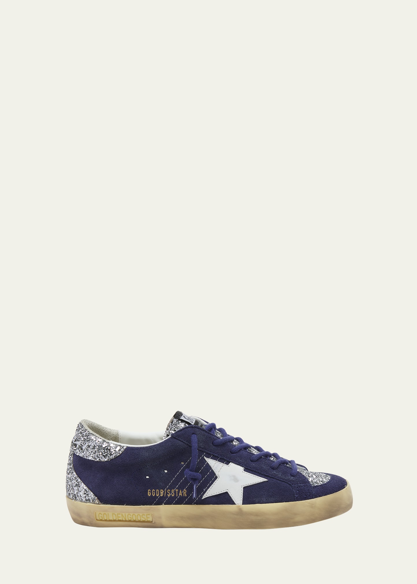 Golden Goose Superstar Suede Glitter Low-top Sneakers In Blue Silver White