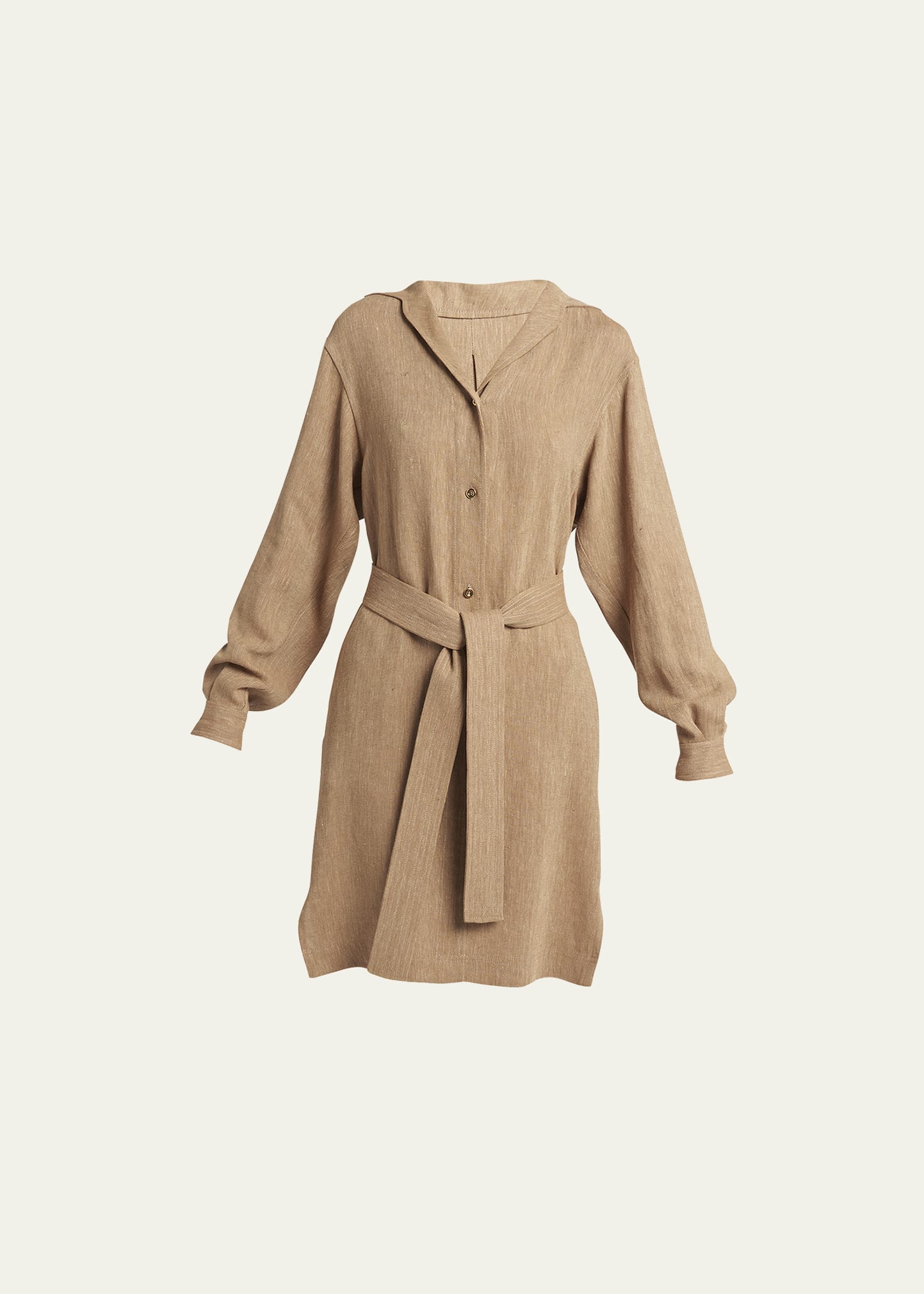Loro Piana Birgit Summer Linen Belted Shirtdress In E08a Rope Beige