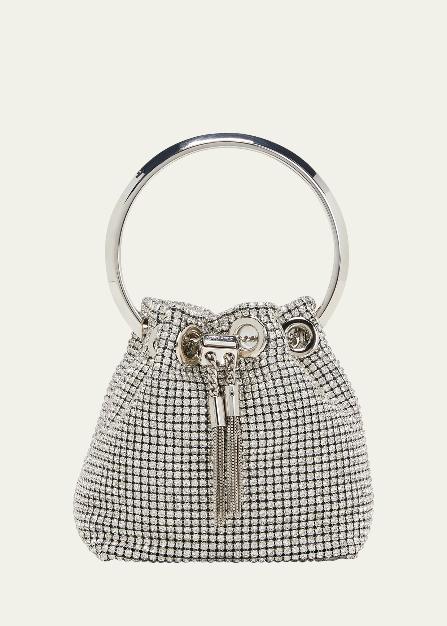Jimmy Choo Bon Bon Micro Crystal-embellished Satin Bucket Bag In Silver